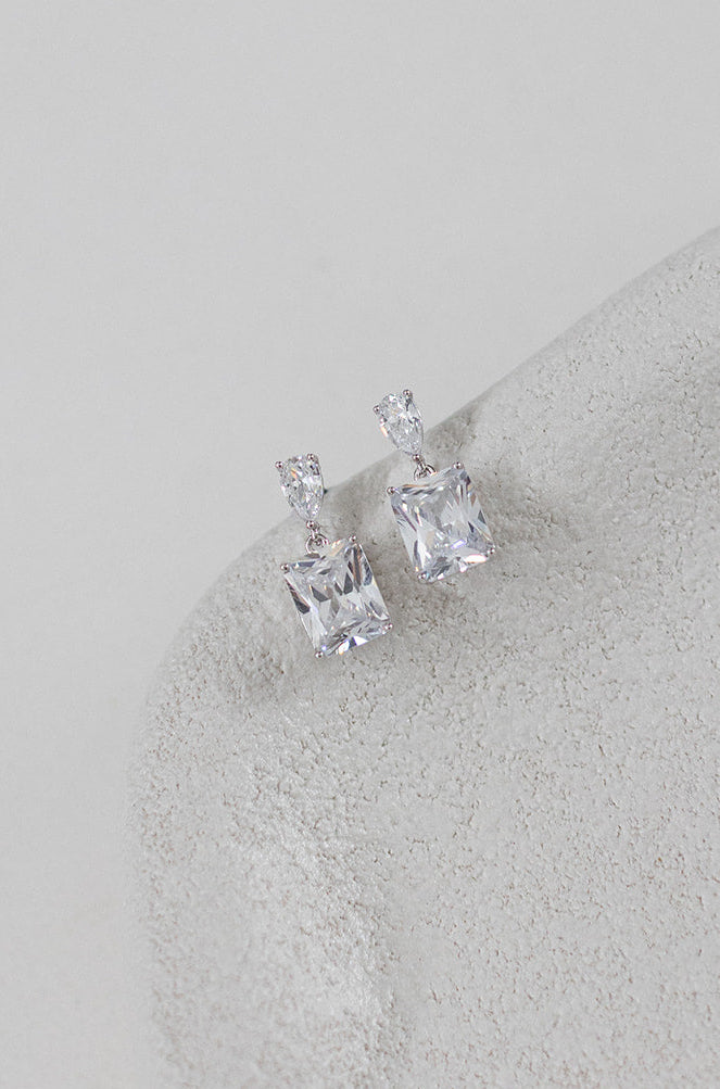 Buy Ellie - Simple Classic Crystal Drop Bridal Earrings online | The White Collection Australia