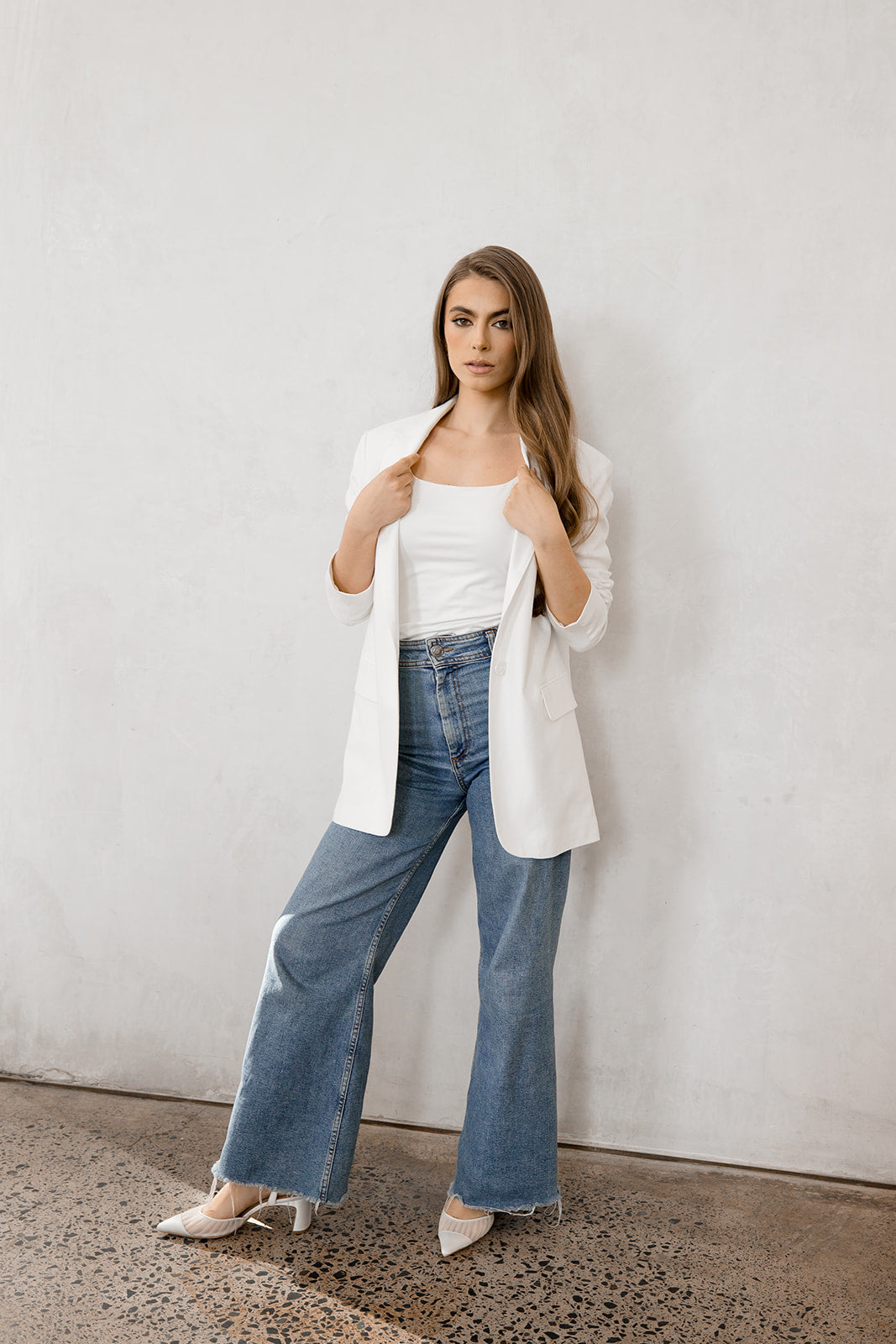 Farah -  Tulle & Satin Pointed Toe Low Block Heel - Soft White