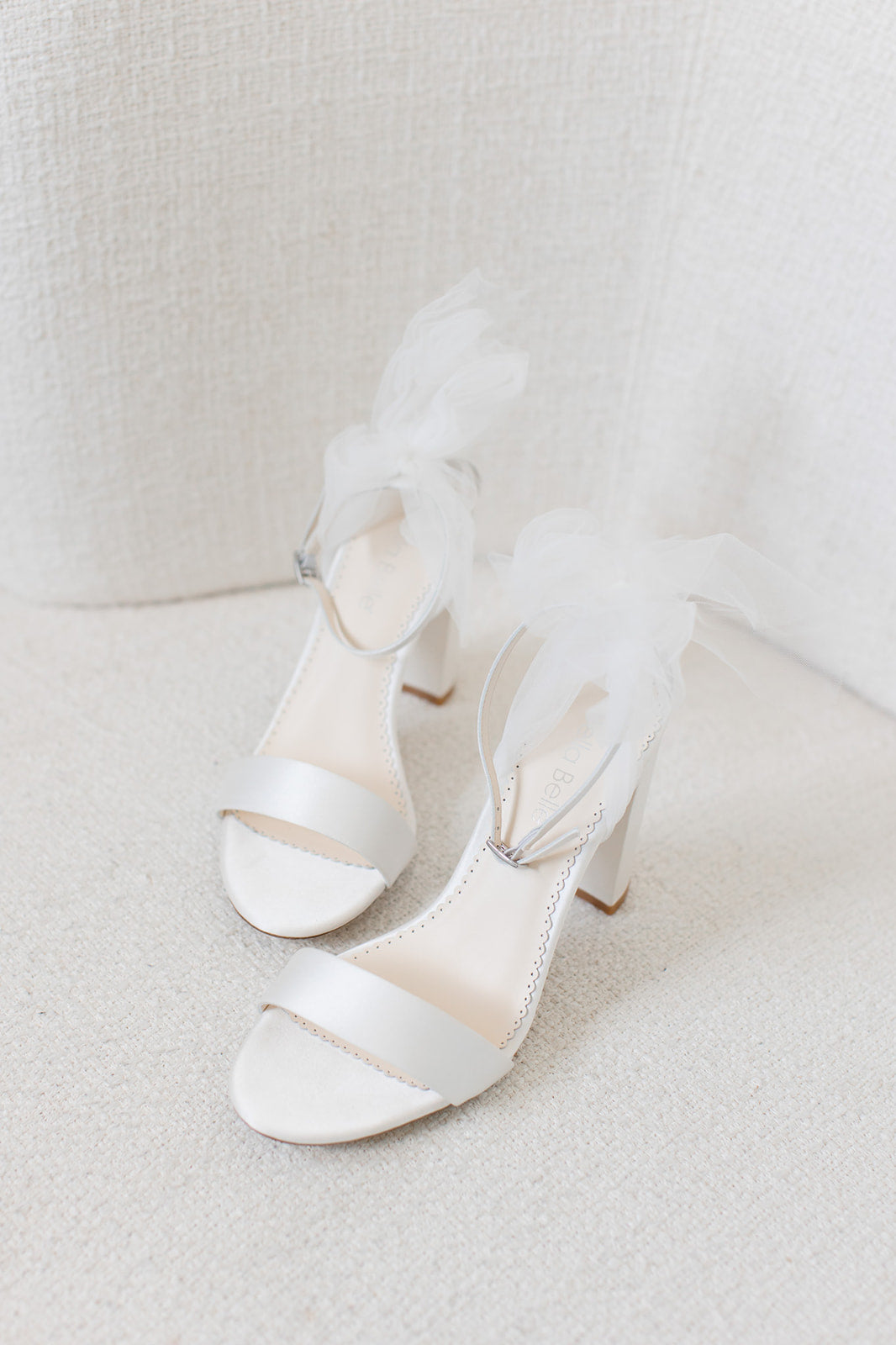 Buy Reina - Ivory Open Toe Tulle Bow Block Heel Sandals with Ankle Straps online | The White Collection Australia