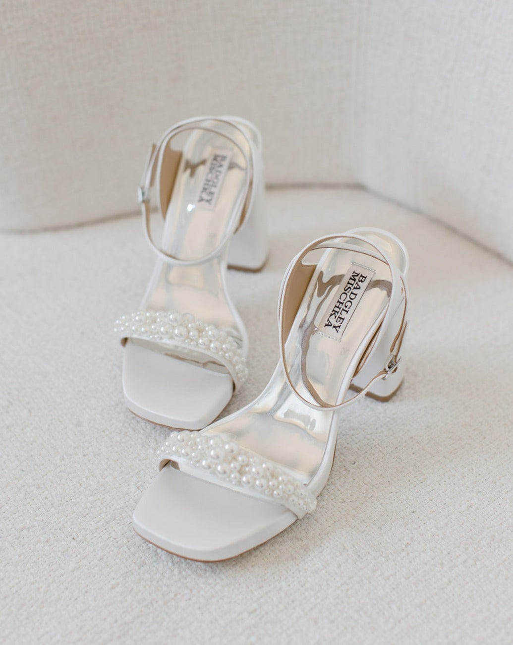 Calida - Satin Block Heels with Pearled Vamp - Soft White