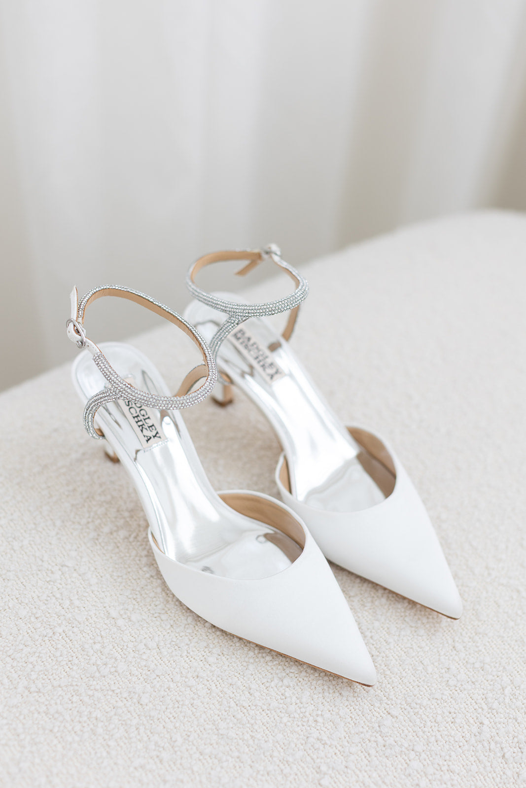 Badgley Mischka Autumn crystal ankle strap kitten heel pumps white, The White Collection Australia