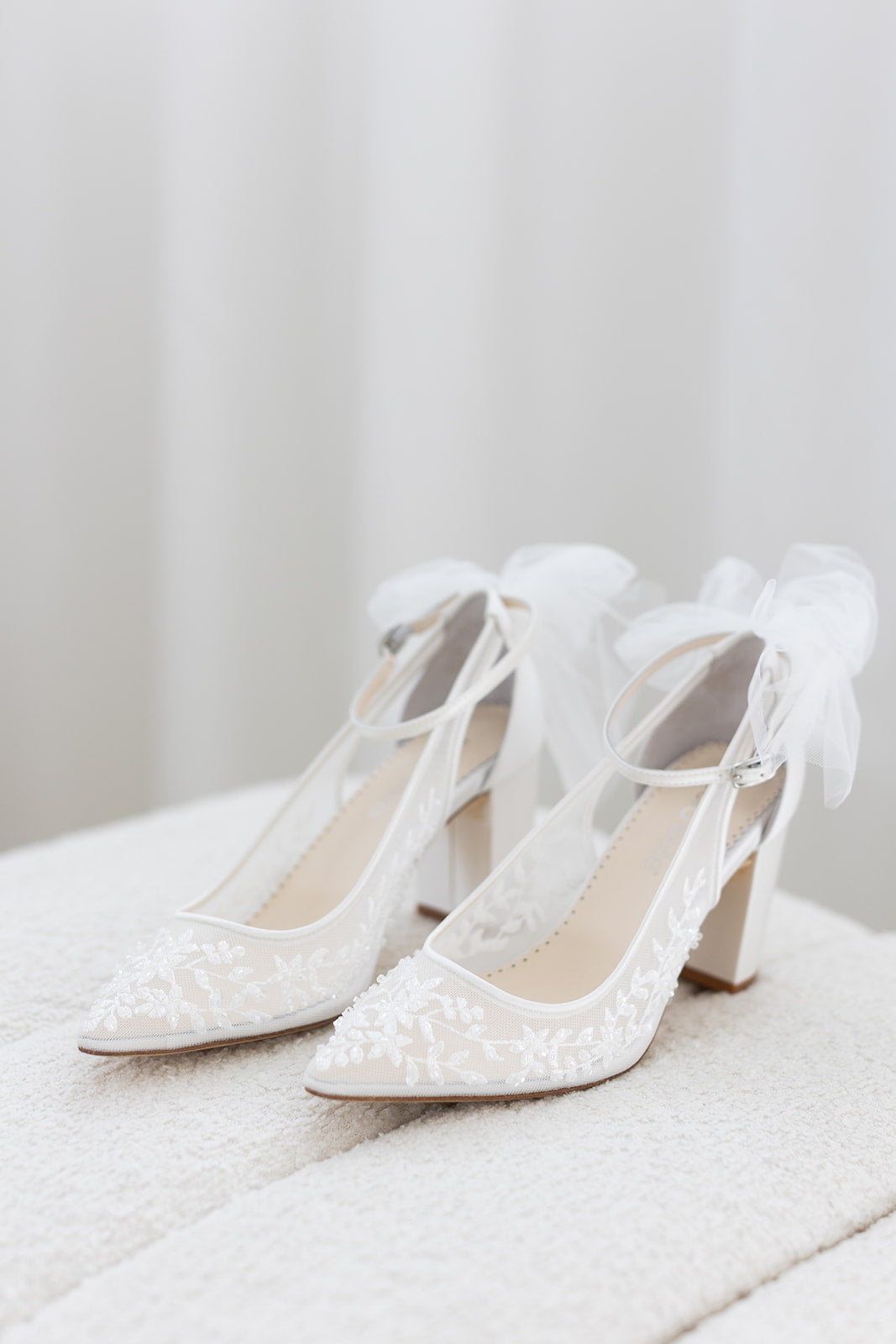 Easton - Slingback Block Heel Wedding Shoes with Tulle Bow