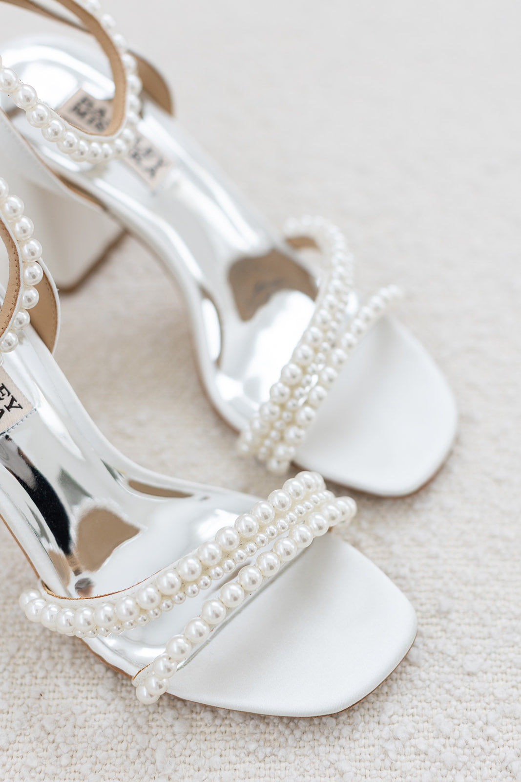 Feisty - Open Toe Strappy Pearl Block Heel - Soft White