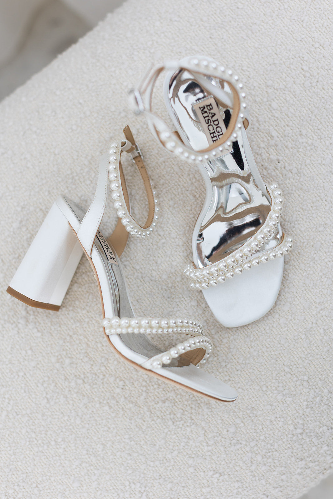 Feisty - Open Toe Strappy Pearl Block Heel - Soft White