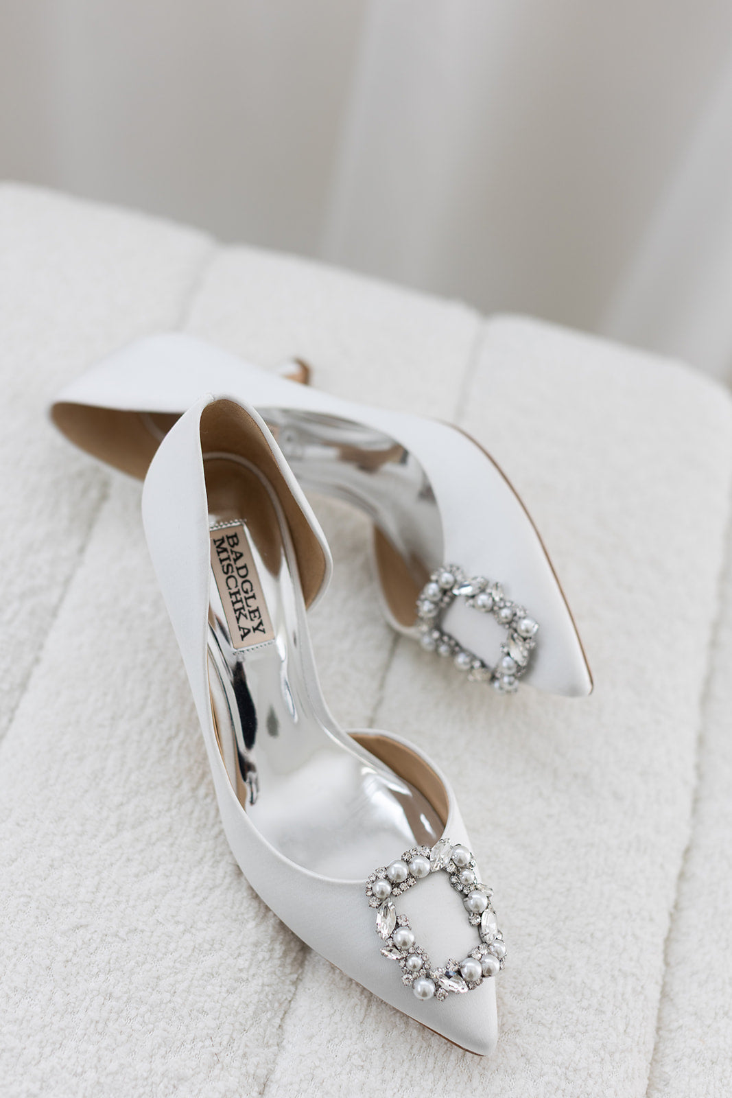 Buy Fabia - D'Orsay Kitten Heel With Pearl & Crystal Buckle - Soft White online | The White Collection Australia
