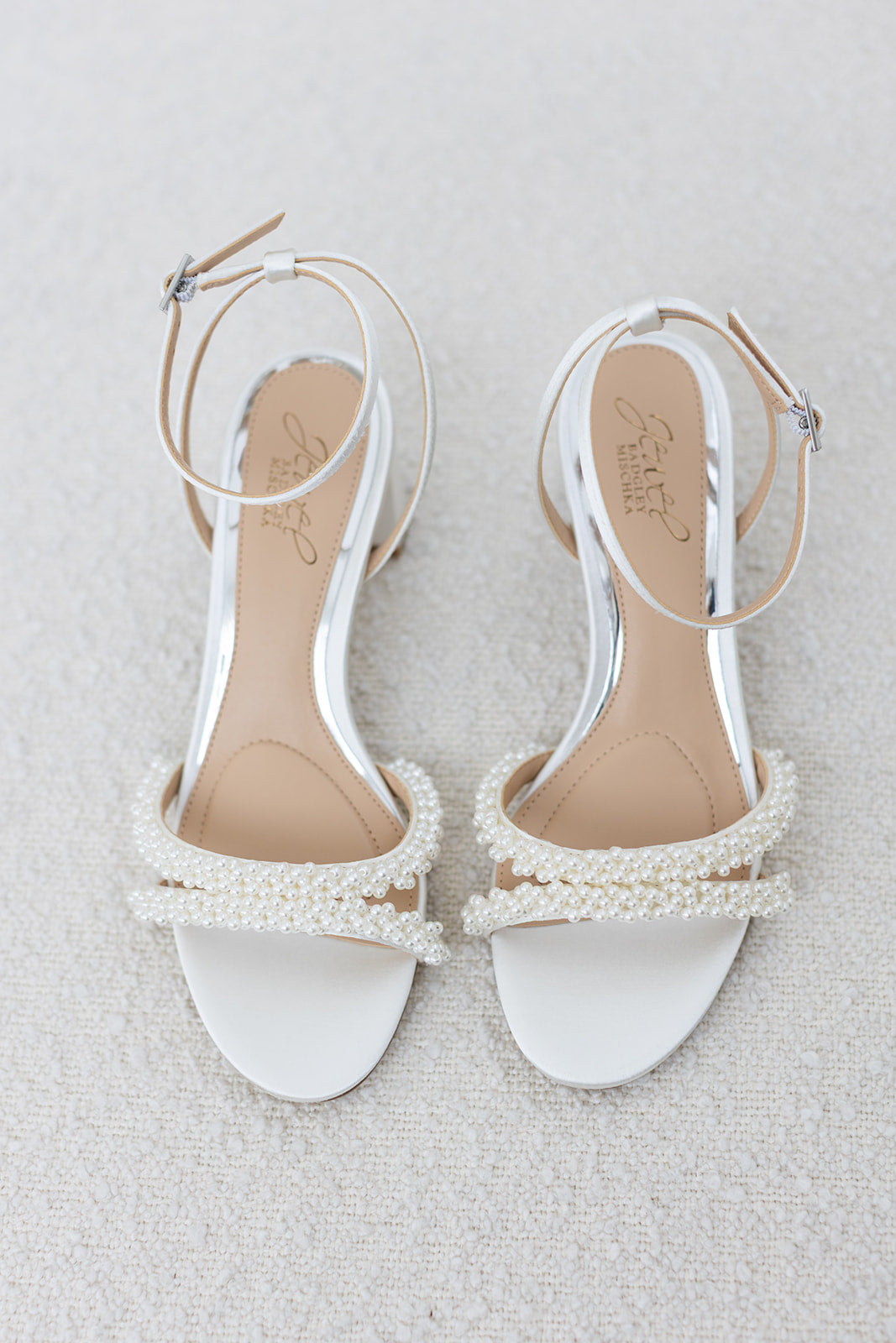 Ninnette - Open Toe Strappy Pearl Low Block Heel - Ivory