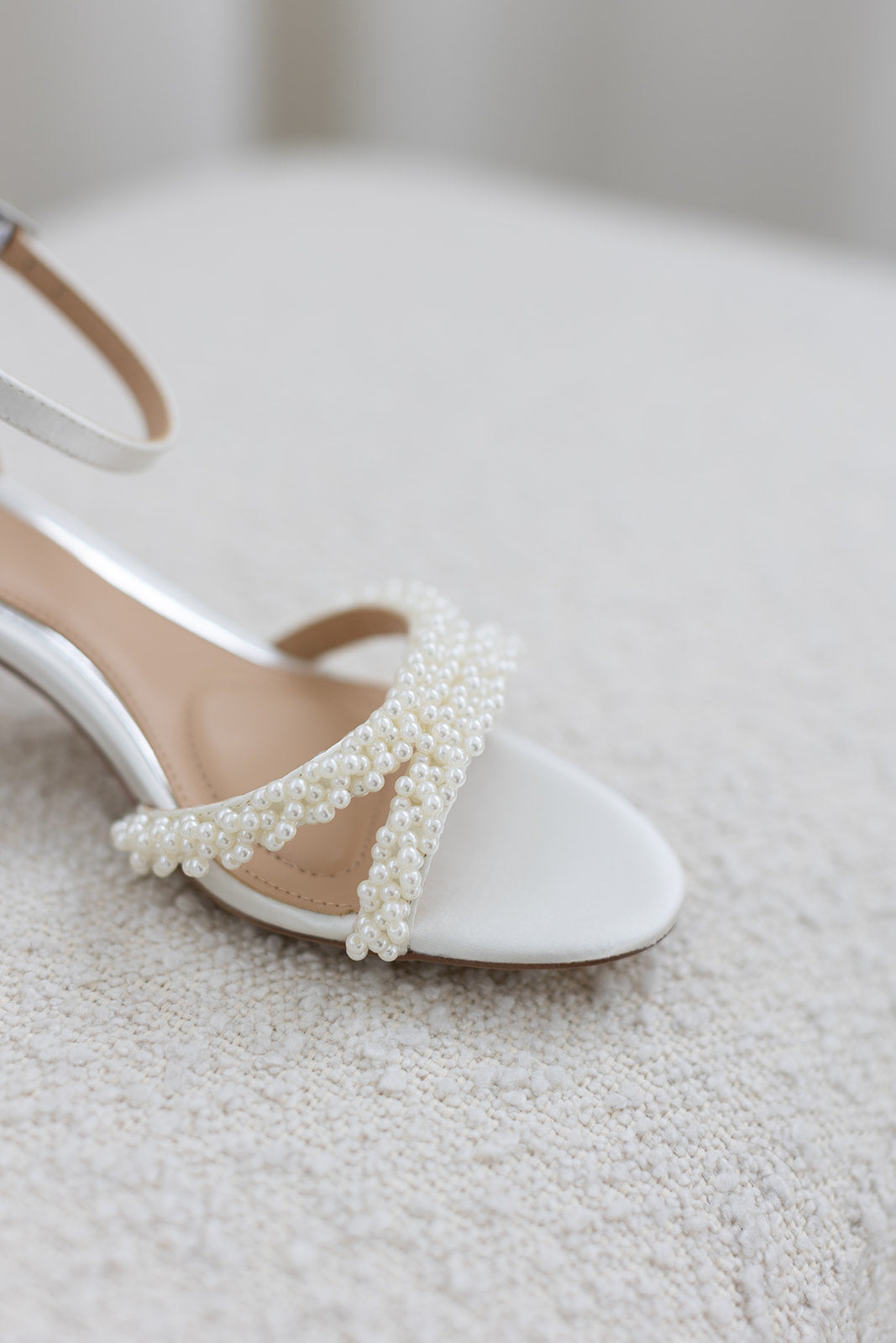 Ninnette - Open Toe Strappy Pearl Low Block Heel - Ivory