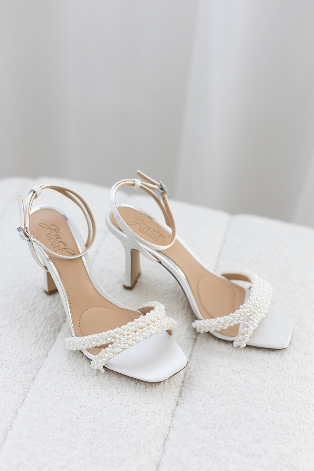 Noah - Open Toe Strappy Pearl High Heels - Ivory