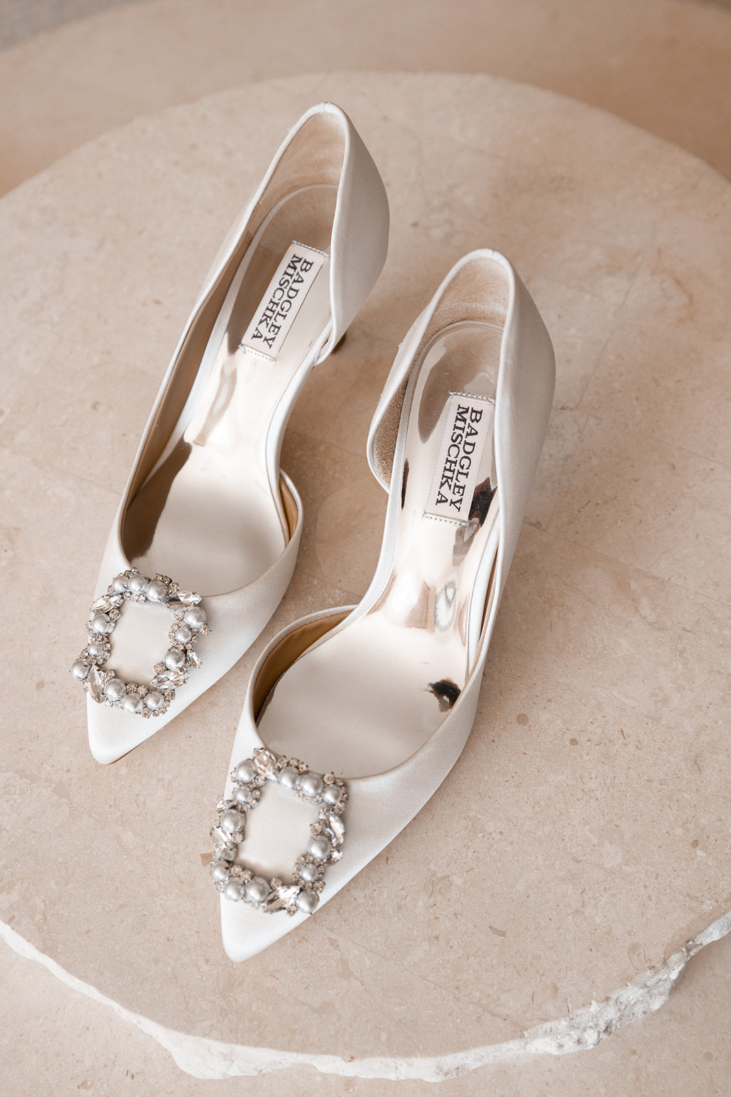 Buy Fabia - D'Orsay Kitten Heel With Pearl & Crystal Buckle - Soft White online | The White Collection Australia