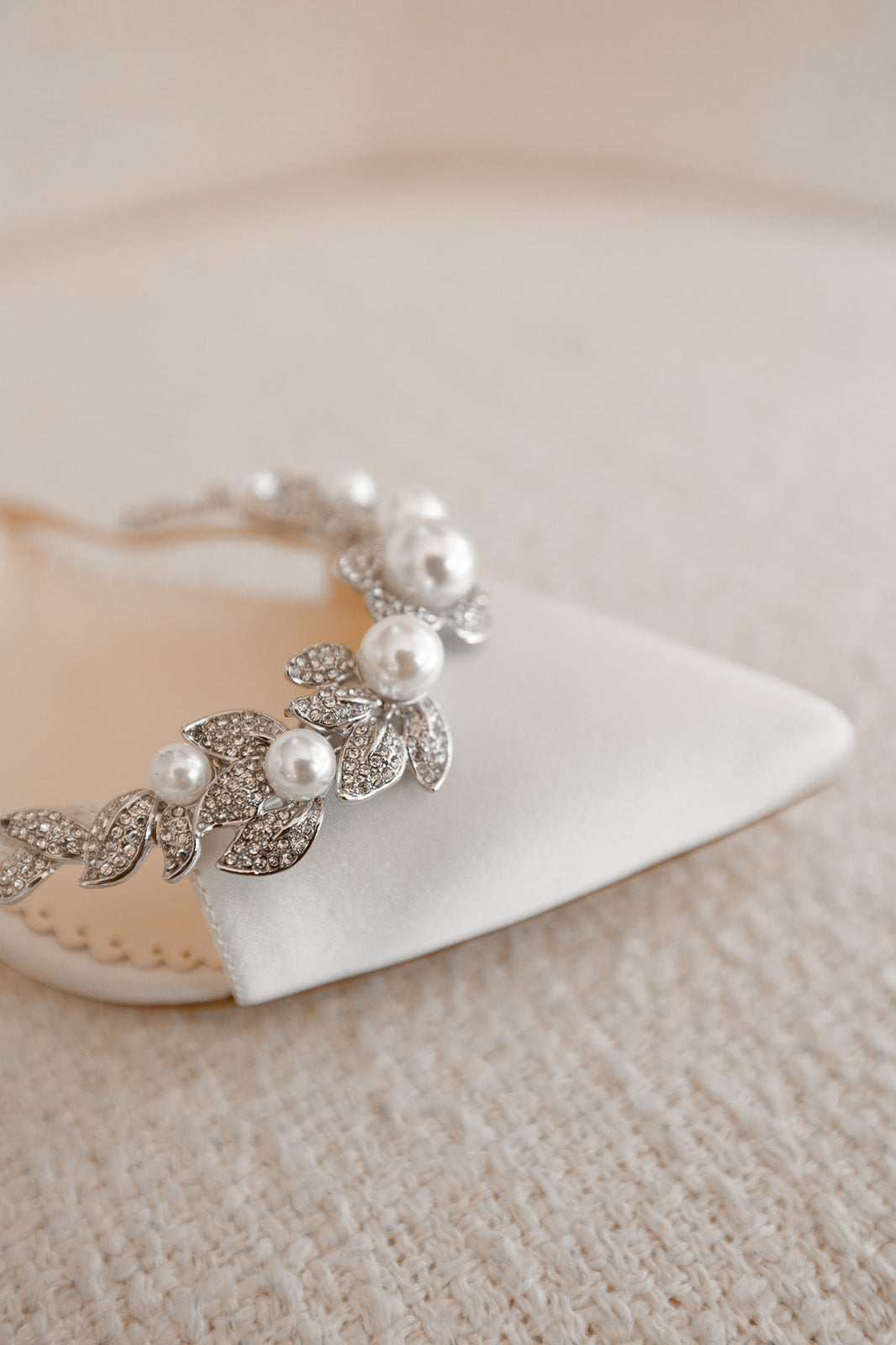Lilian - Ivory Silk Crystal Pearl Pointed Bridal Heel