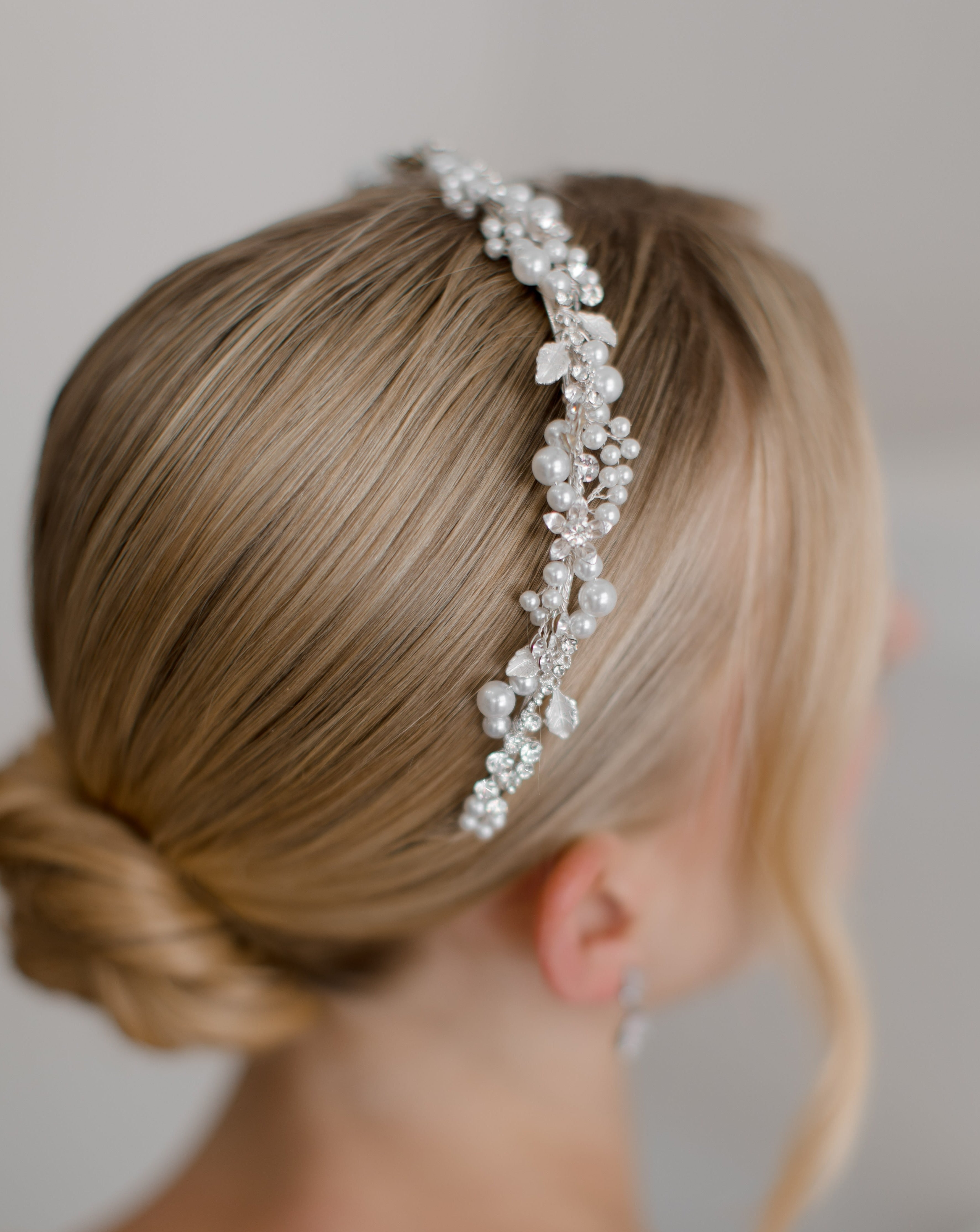 Buy Amelia - Pearl Crystal Delicate Floral Bridal Headband online | The White Collection Australia