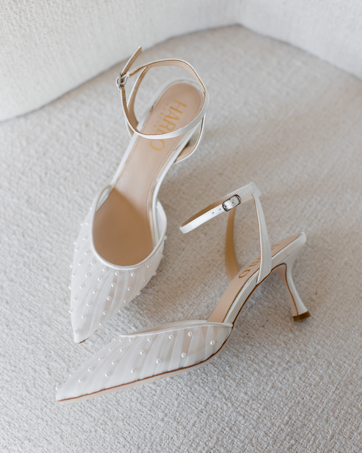 Ellie - White Low Heel with Handsewn Pearls