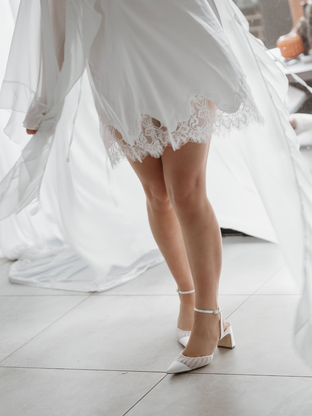 Farah -  Tulle & Satin Pointed Toe Low Block Heel - Soft White