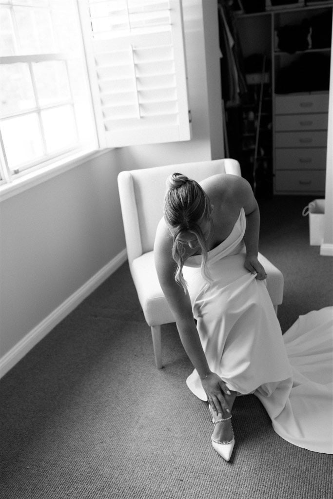 Hadley - Ivory Bridal Mules with Crystal Strap