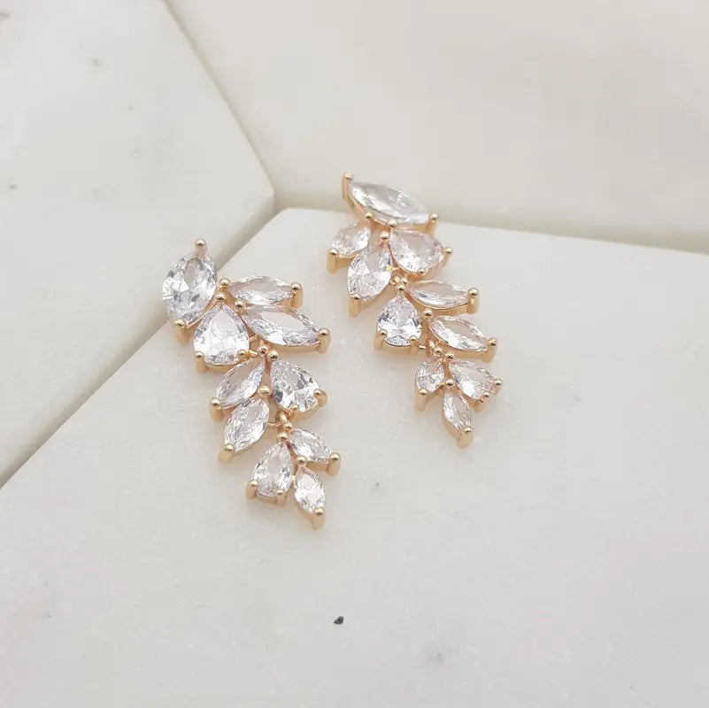 Buy Eva - Crystal Leaf Drop Bridal Earrings online | The White Collection Australia