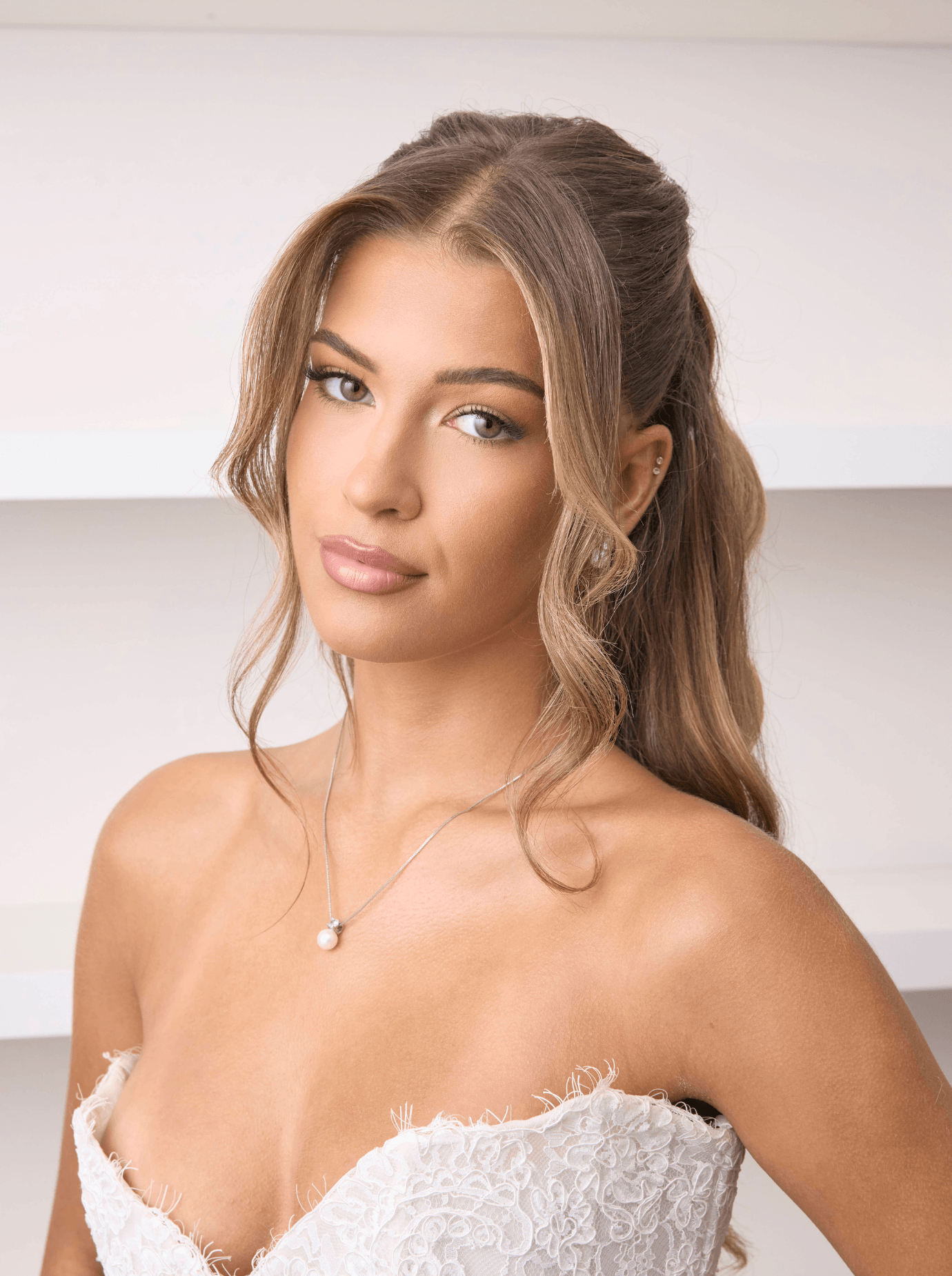 Buy Anna - Delicate Crystal and Pearl Drop Bridal Necklace - Silver online | The White Collection Australia