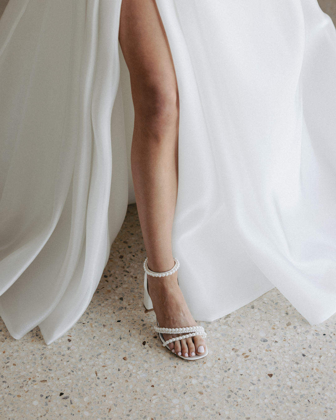 Feisty - Open Toe Strappy Pearl Block Heel - Soft White