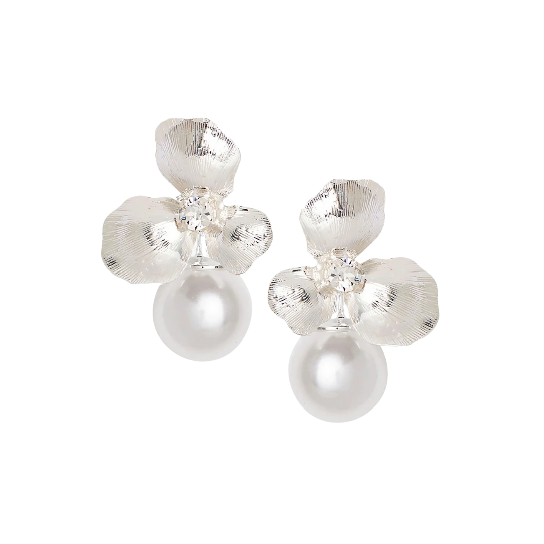 Elizabeth Bower - Royal Orchid Pearl Stud Earrings - Rhodium Silver