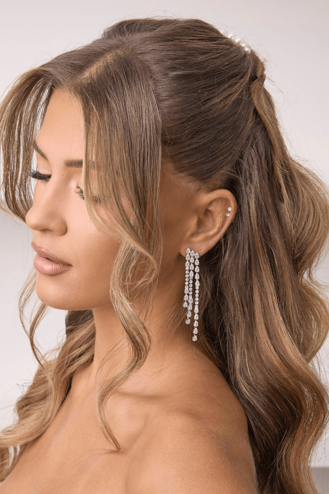 Buy Mikaela - Triple Crystal Bridal Drop Earrings online | The White Collection Australia