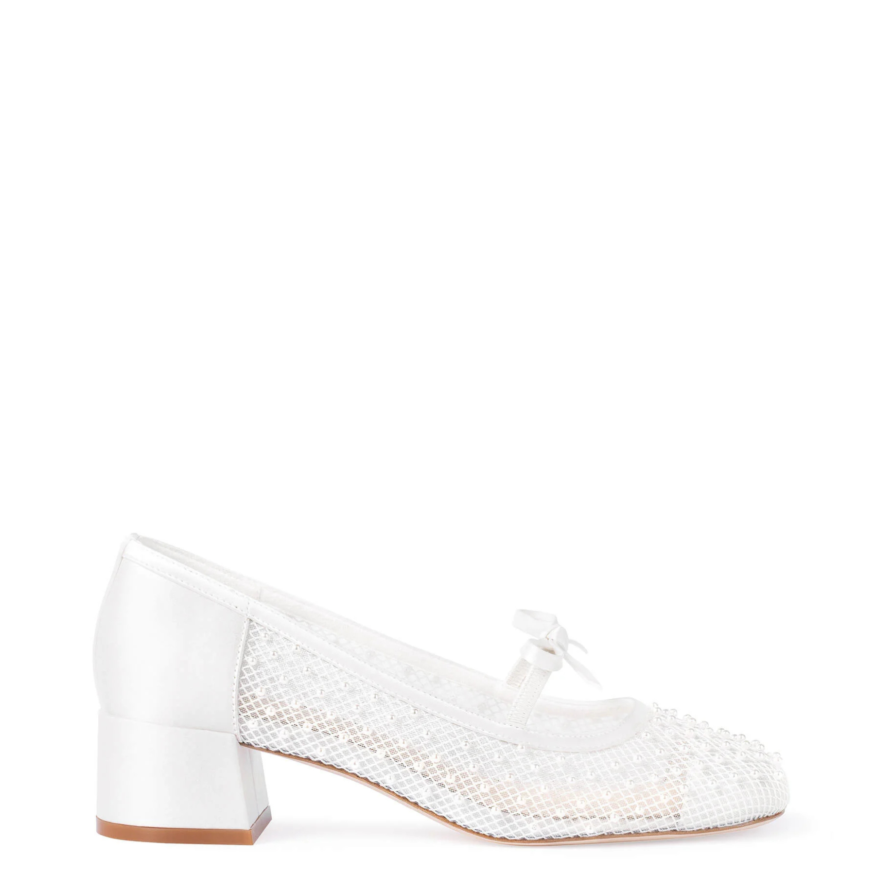 Millie - Pearl Mary Jane Low Block Heels - Ivory