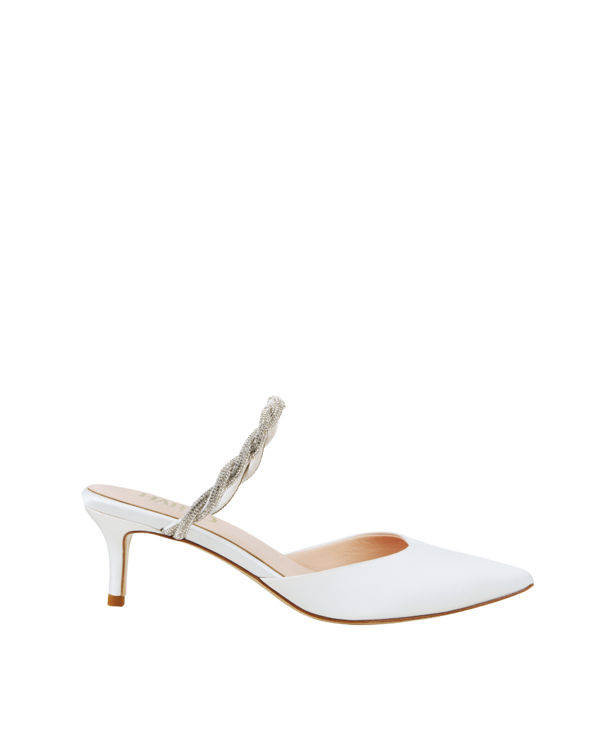 Buy Frankie - Pointed Toe Mule with Braided Crystal Strap - Ivory Silk Satin online | The White Collection Australia