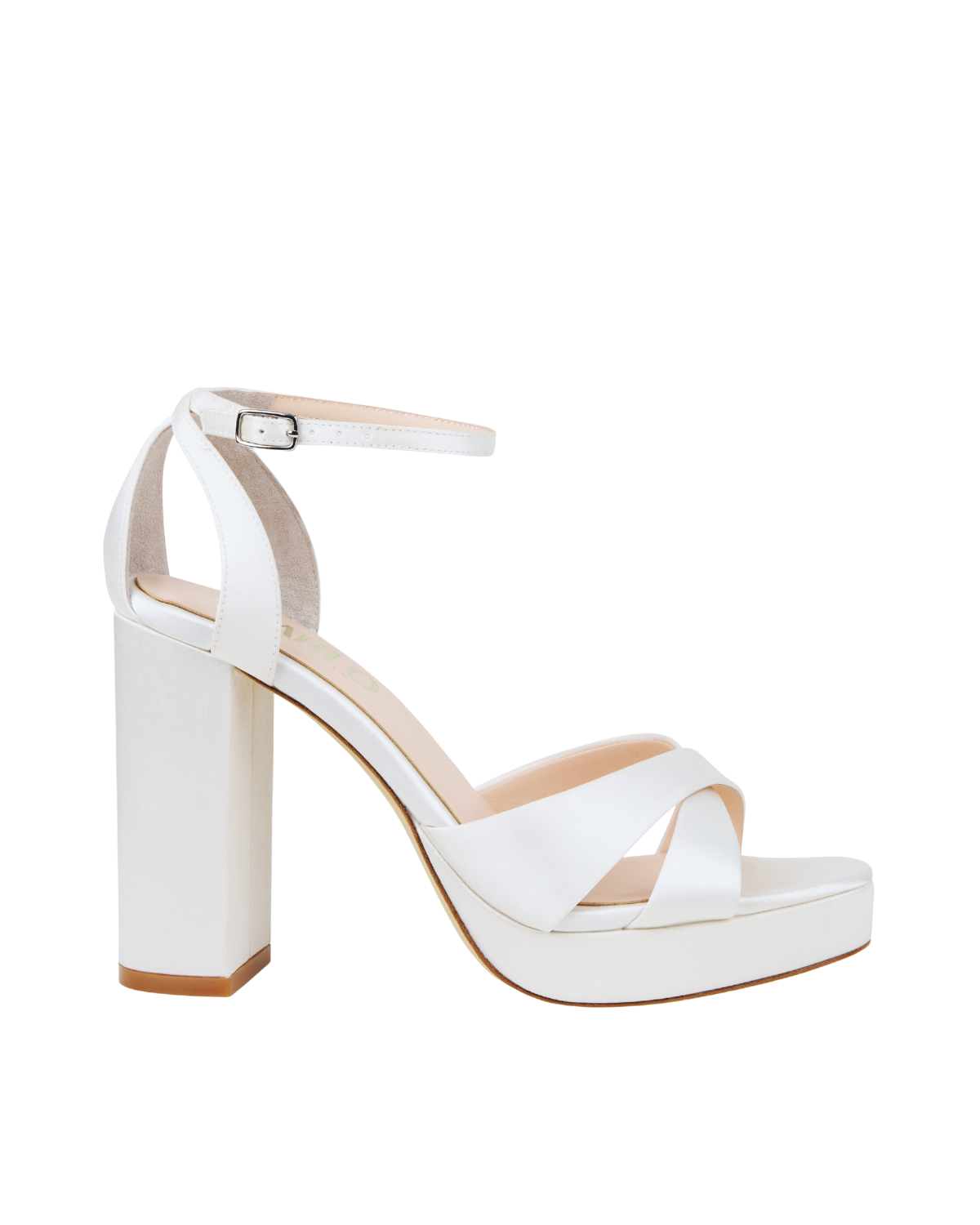 Buy Fern - Cross Over Block Heel Platform - Ivory Silk Satin online | The White Collection Australia