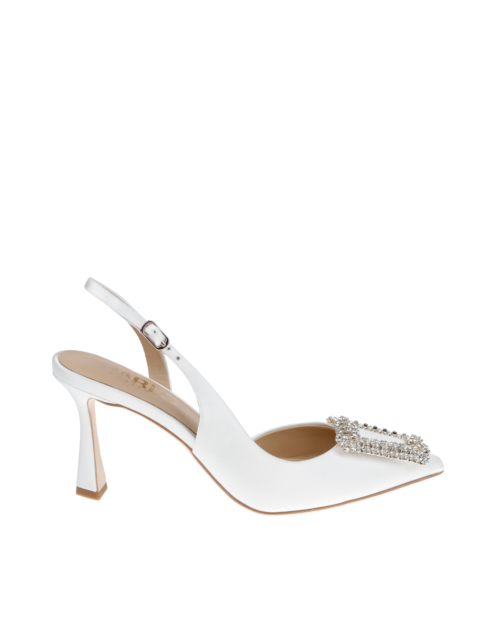 Buy Freya - Pointed Toe Slingback Stiletto with Crystal Buckle - Soft White online | The White Collection Australia