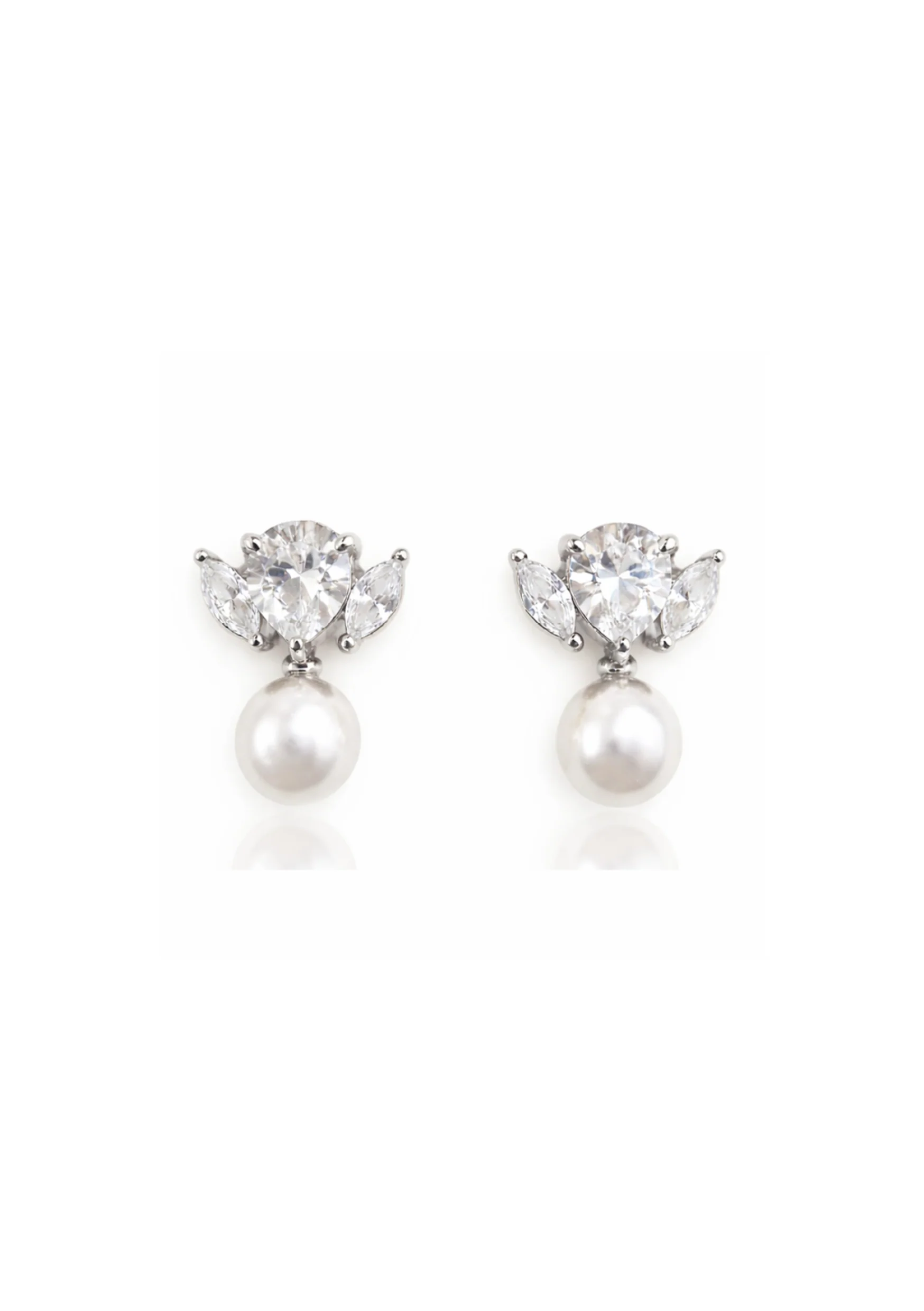 Lola Knight - Maris - Crystal Pearl Bridal Drop Earrings - Silver