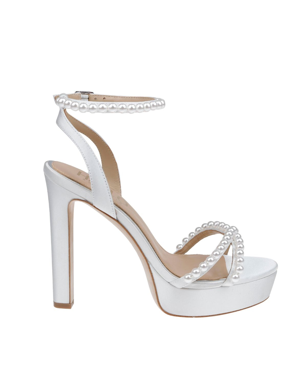 Eva - Cross Over Pearl Block Heel Platform - White