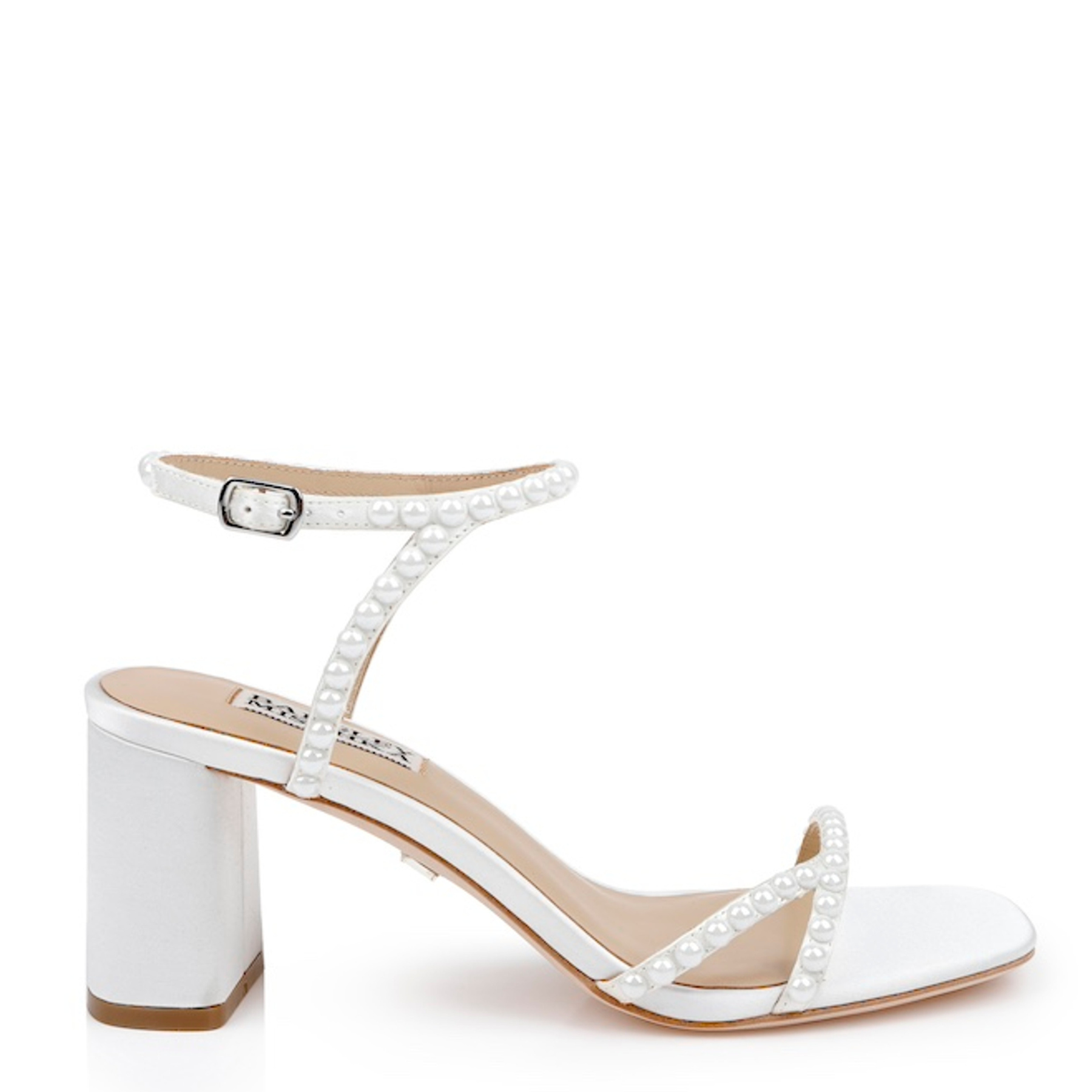 Giabella - Open Toe Strappy Pearl Block Heel - Soft White