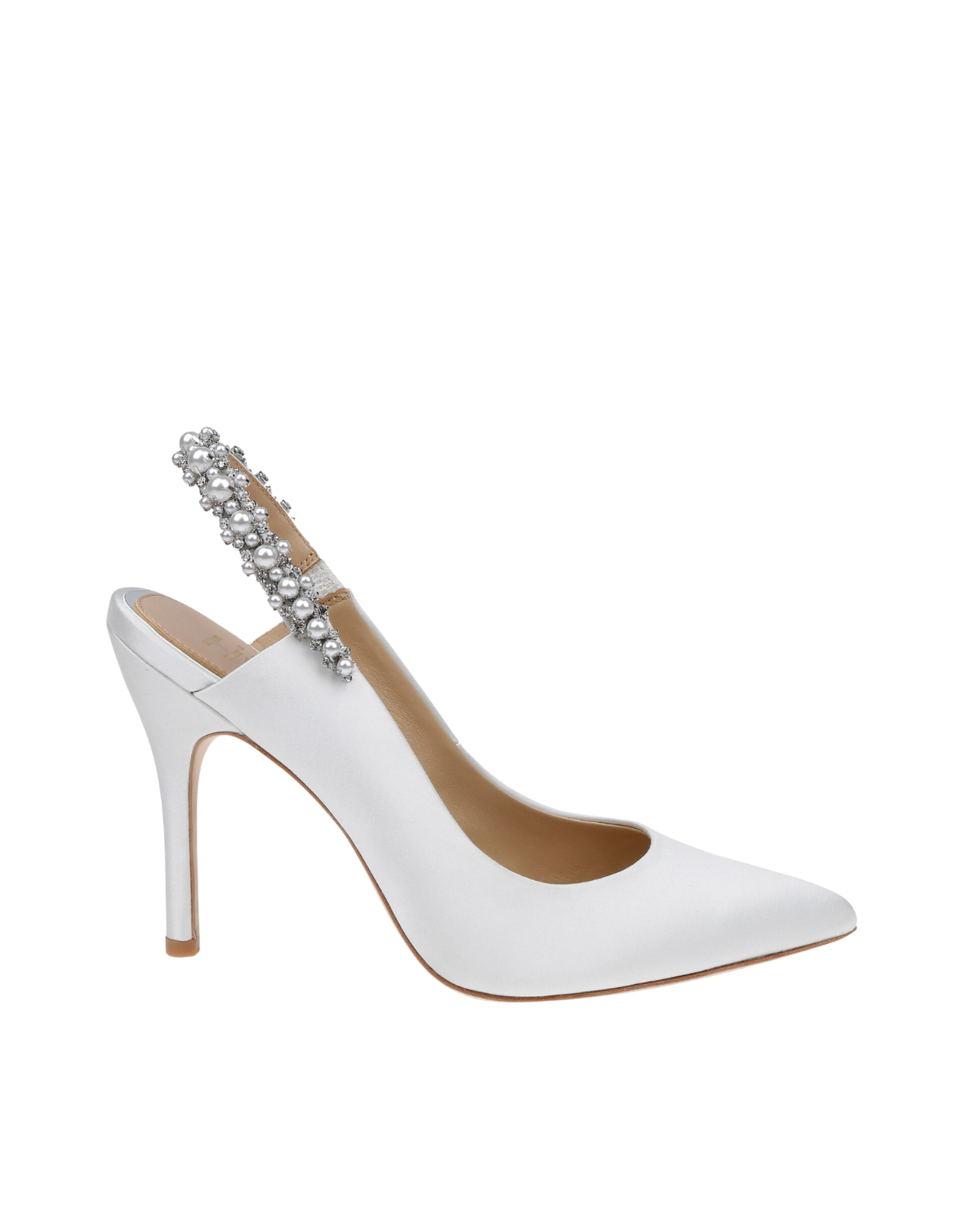Bonnie Pearl - Pearl & Crystal Embellished Sling Back Bridal Pump - Soft White