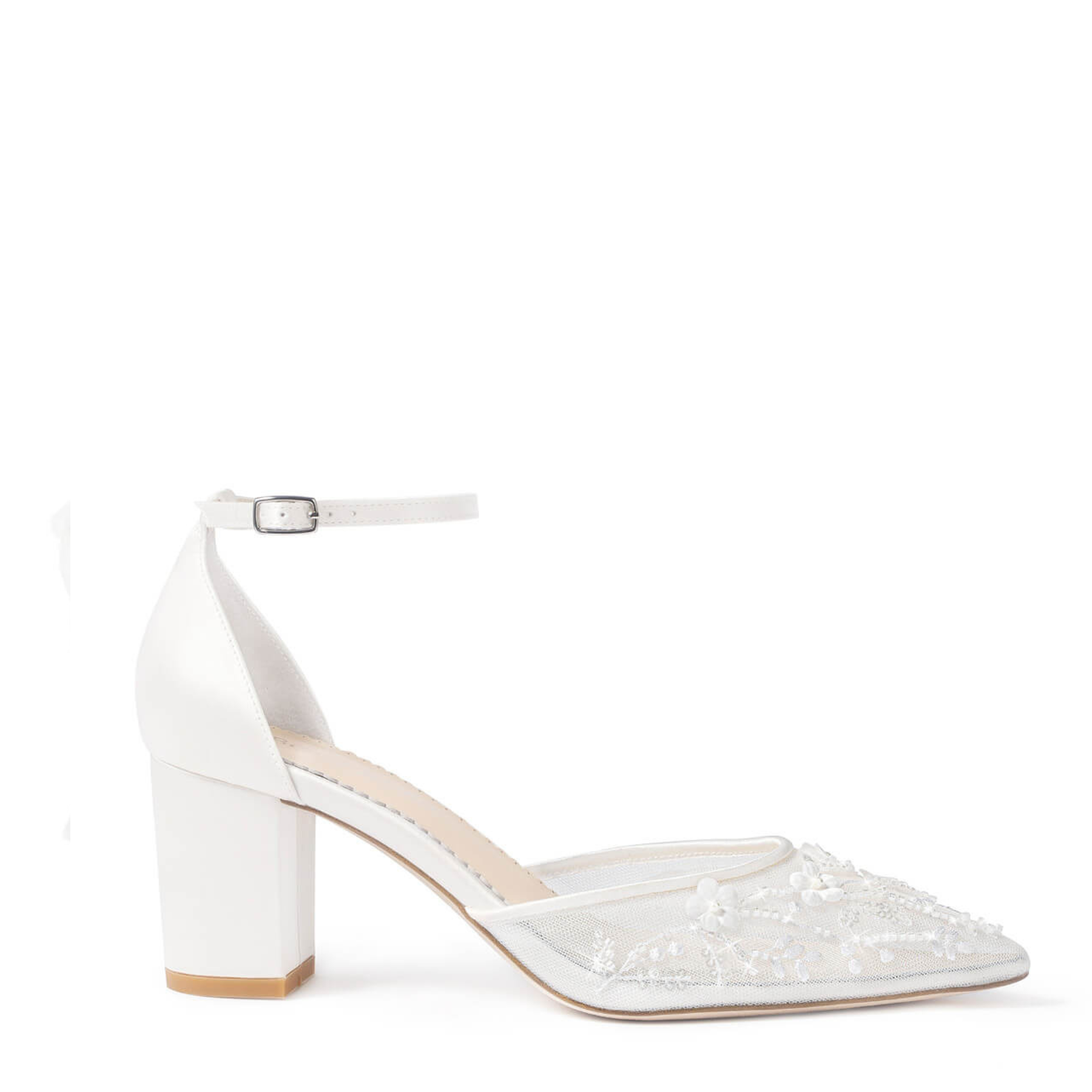 Buy Thea - Floral Illusion Mesh Closed Toe Block Heels - Ivory online | The White Collection Australia