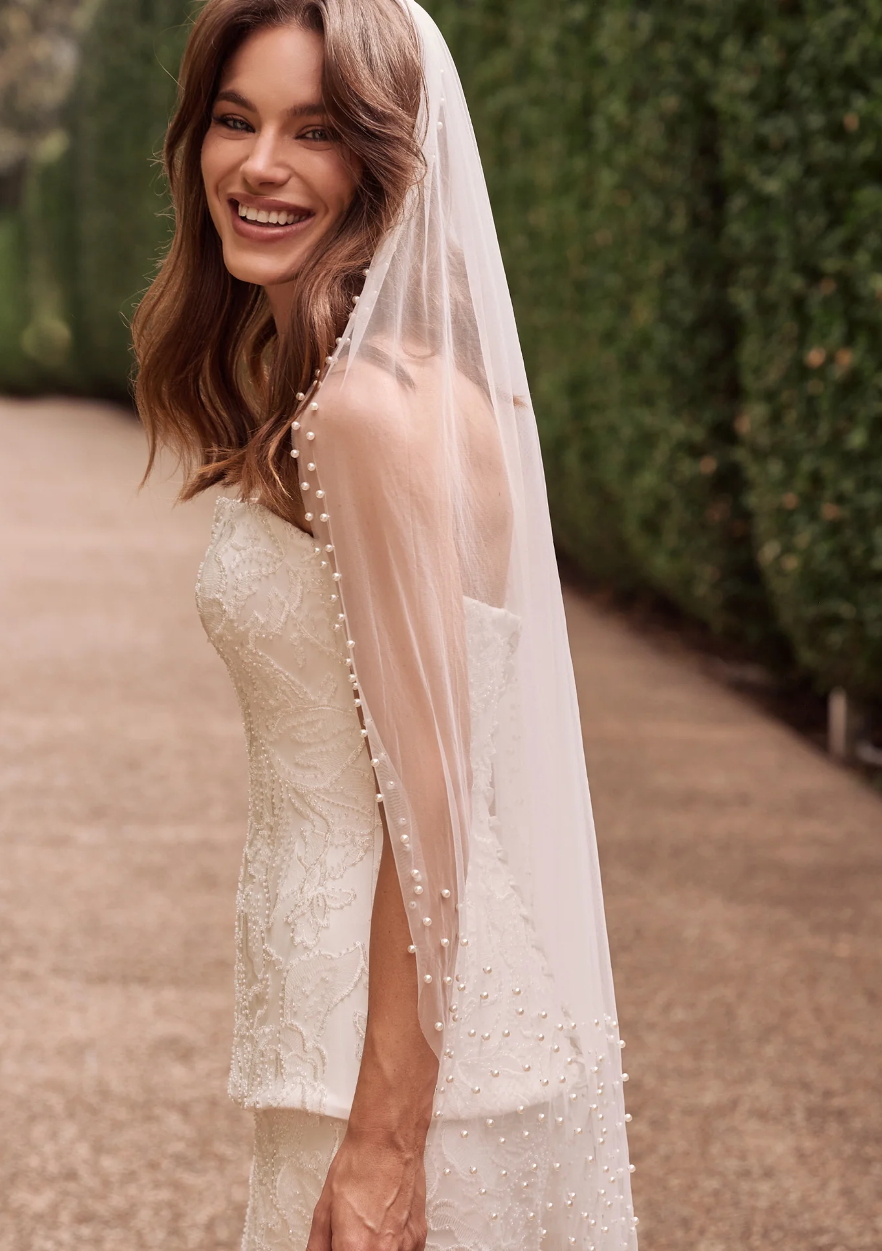Lola Knight - Clover - Ivory Pearl Lace Mid Length Wedding Veil