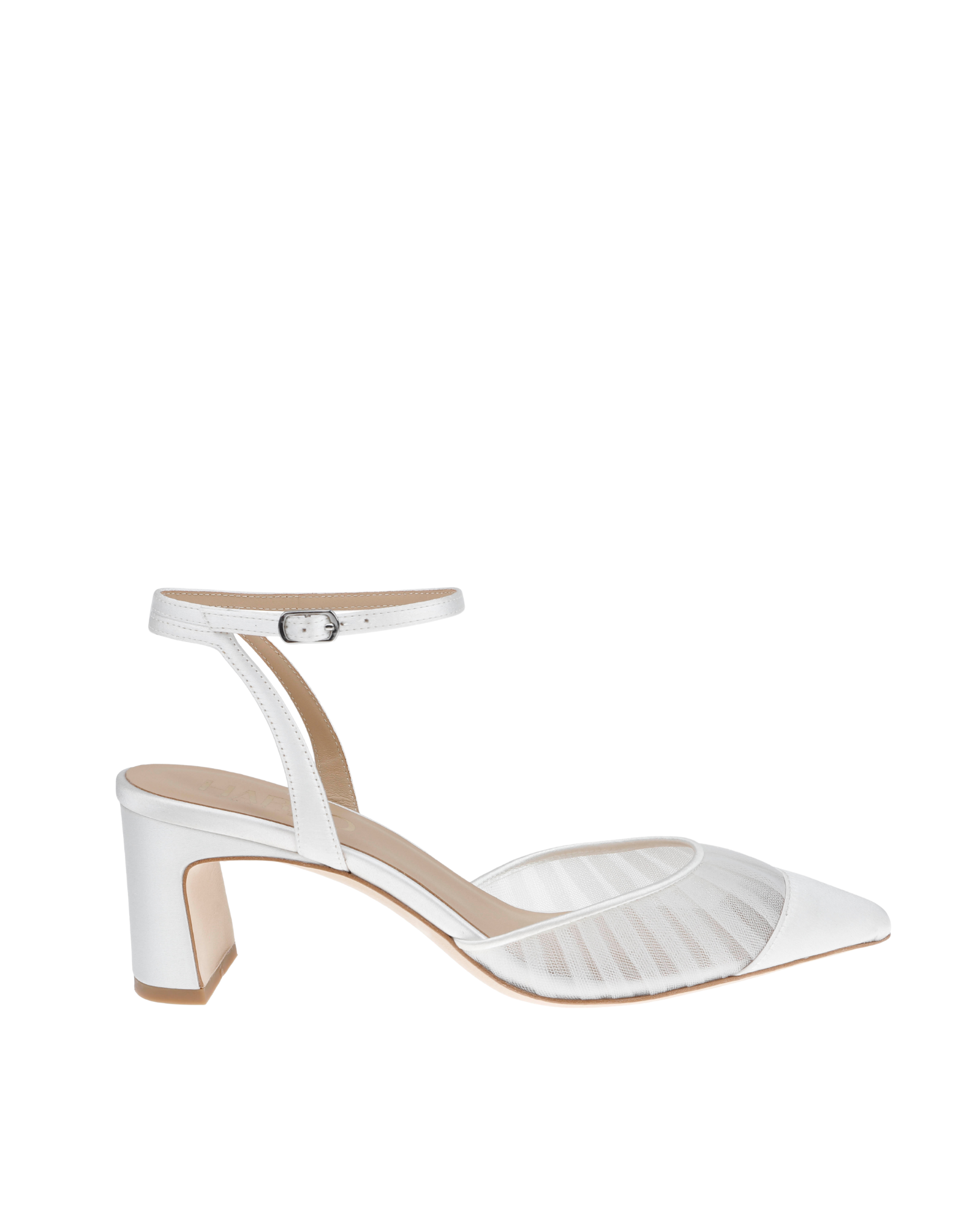 Farah -  Tulle & Satin Pointed Toe Low Block Heel - Soft White