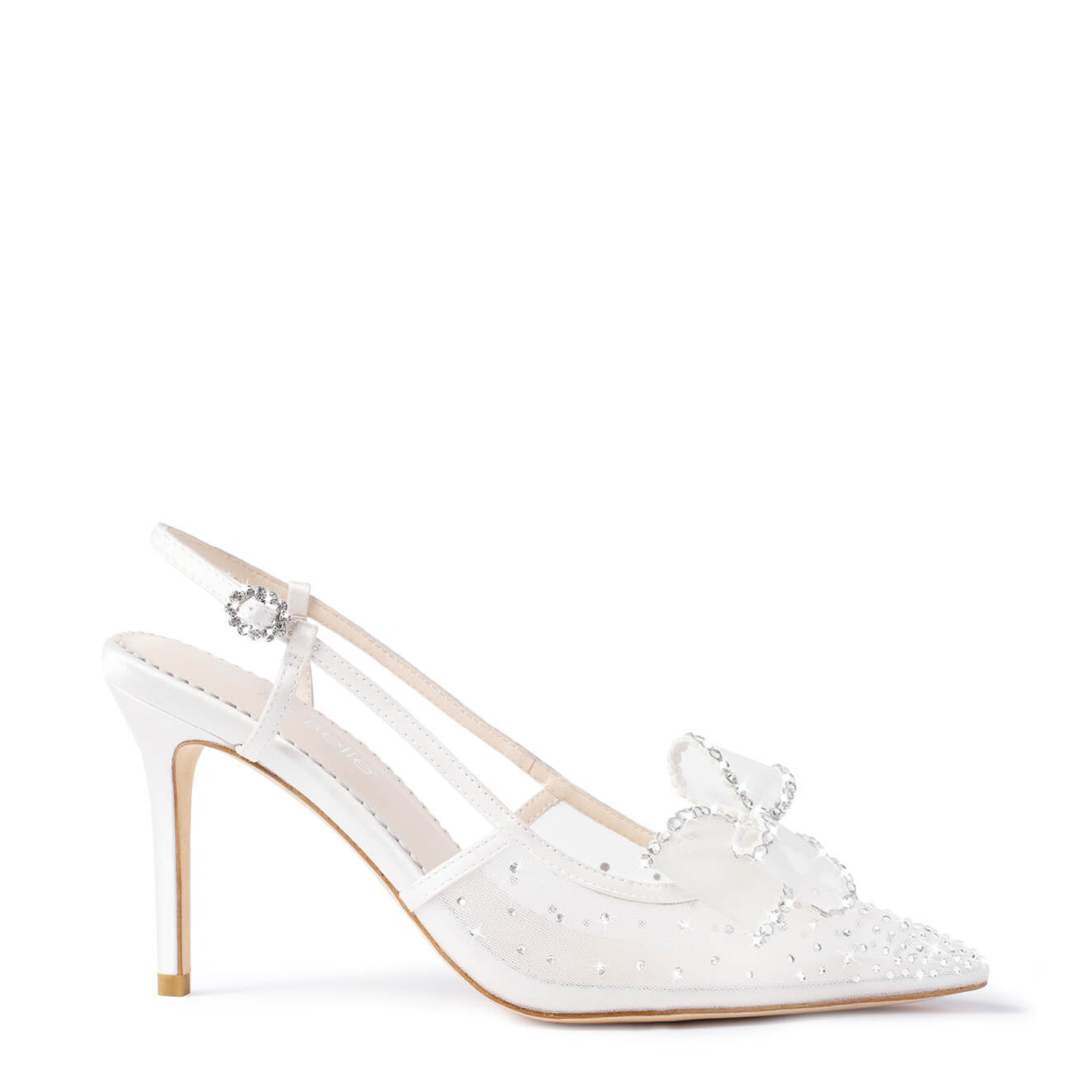 Buy Chriselle - Crystal Bow Mesh Slingback Heels with Removable Bow - Ivory online | The White Collection Australia