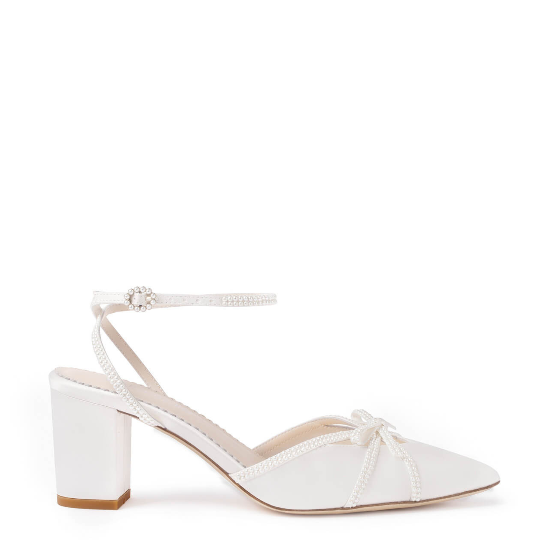 Buy Alexia - Closed Toe Pearl Bow Block Heels with Pearl Straps - Ivory online | The White Collection Australia