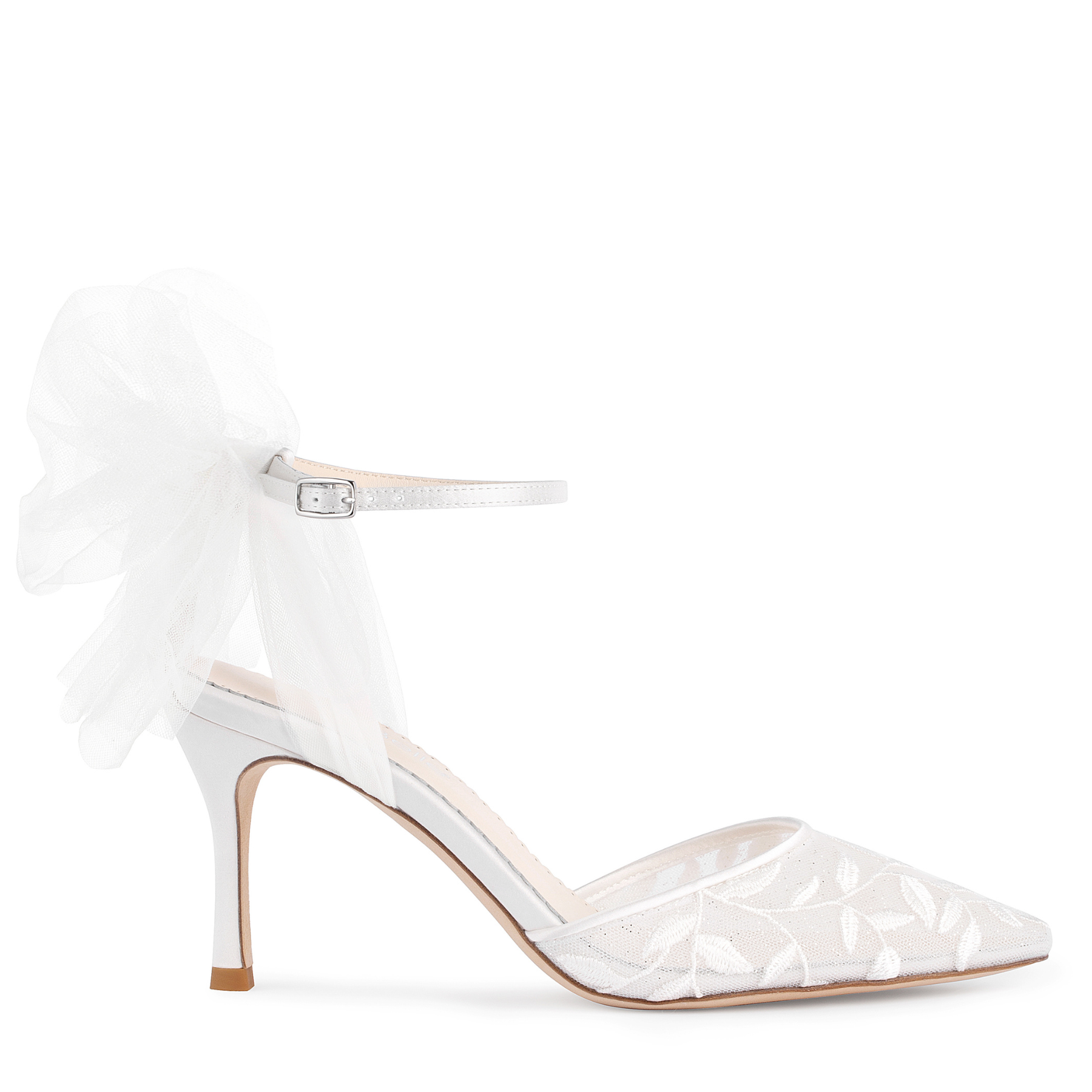 Buy Joselyn - Vine Embroidered Ivory Lace Heels with Ankle Strap Tulle Bows online | The White Collection Australia