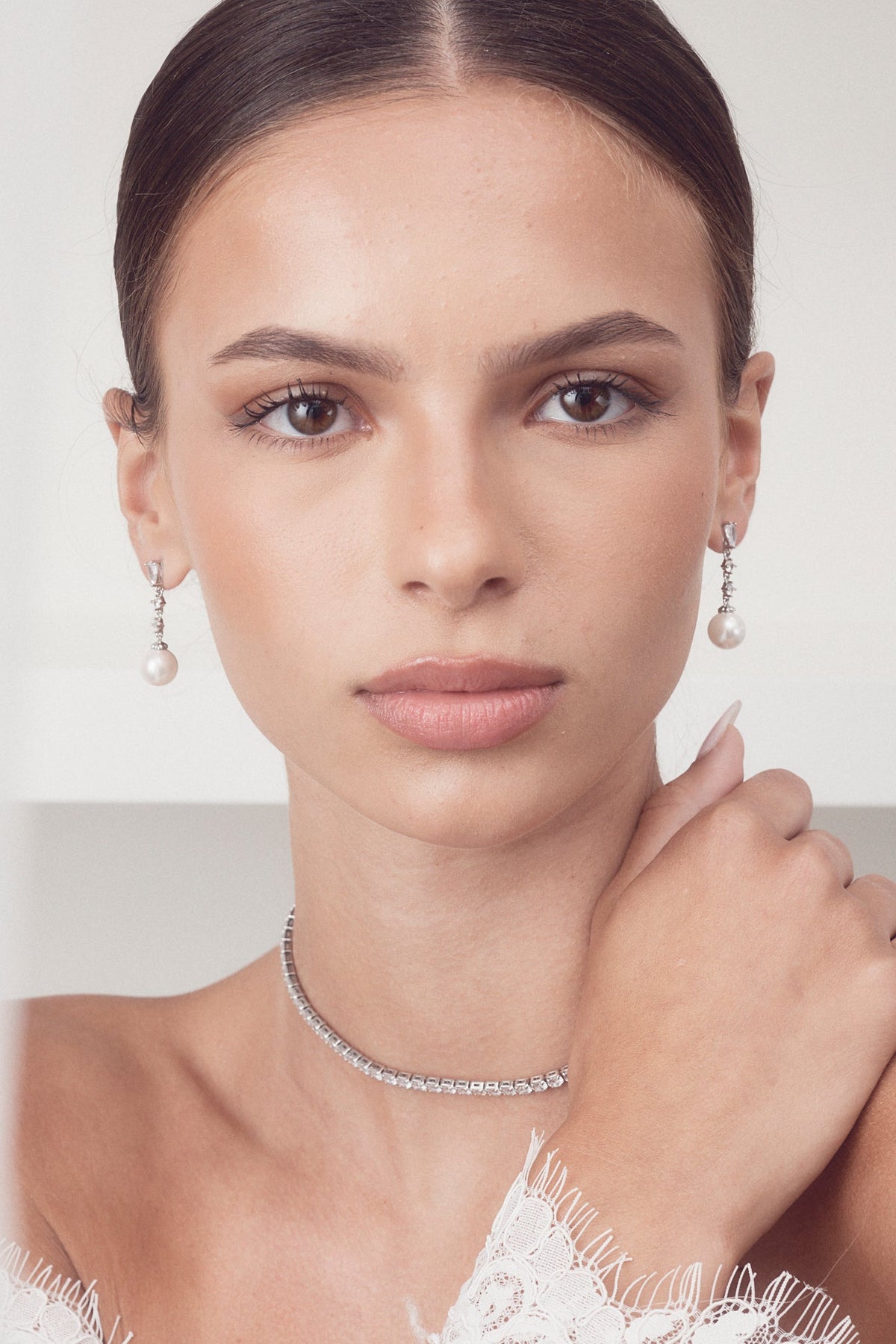 Buy Beatrice - Long Pearl Drop Bridal Earrings online | The White Collection Australia