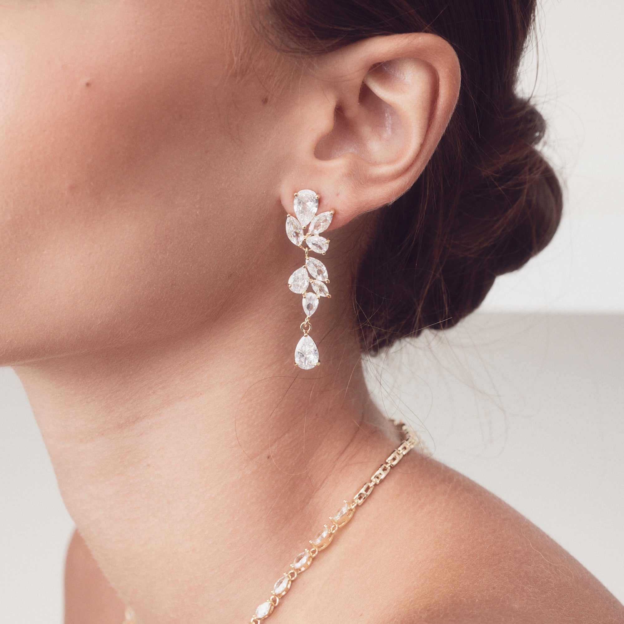 Clara - Crystal Cluster Drop Bridal Earrings