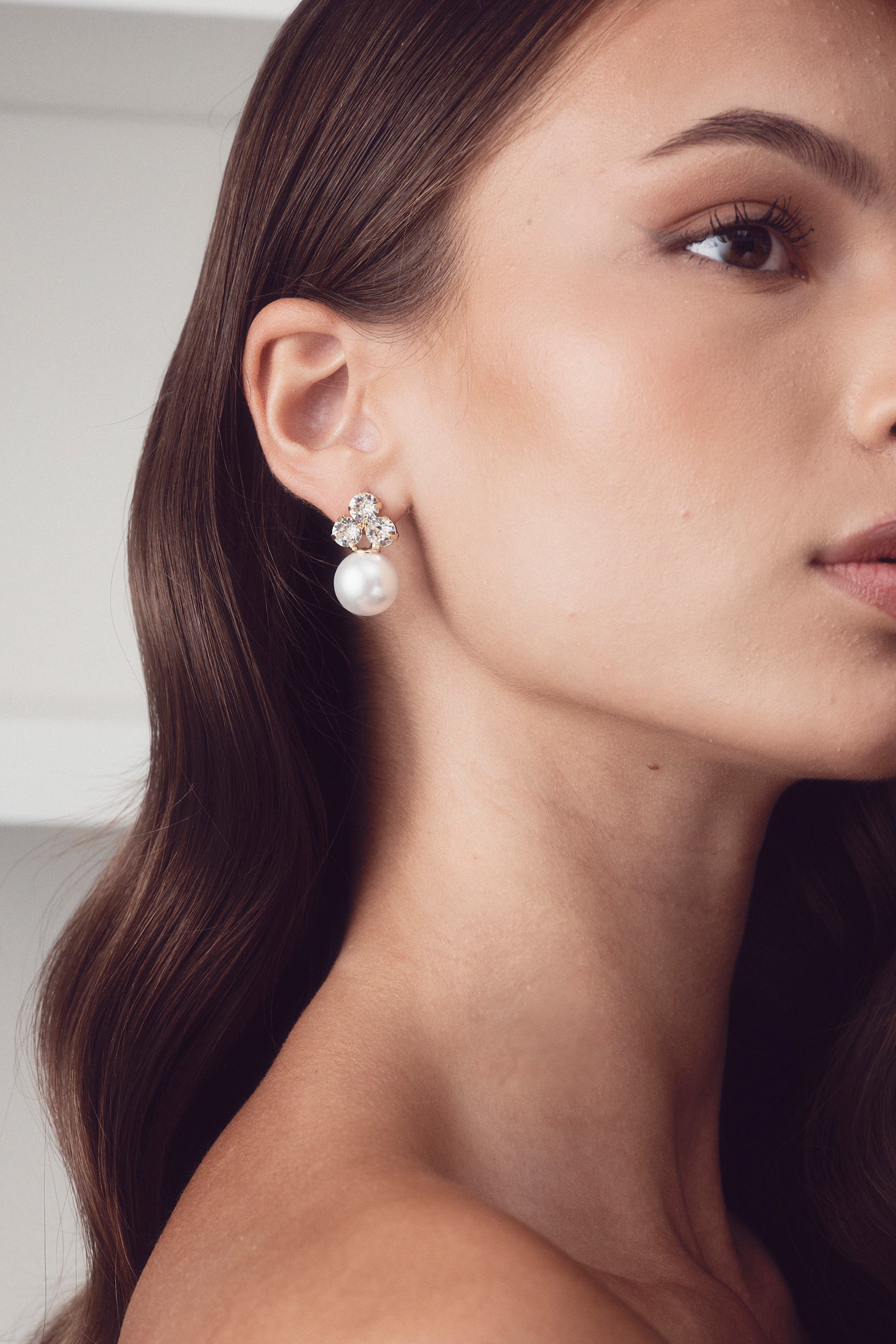 Buy Elizabeth Bower - Triplet Pearl & Crystal Duet Stud - Gold online | The White Collection Australia