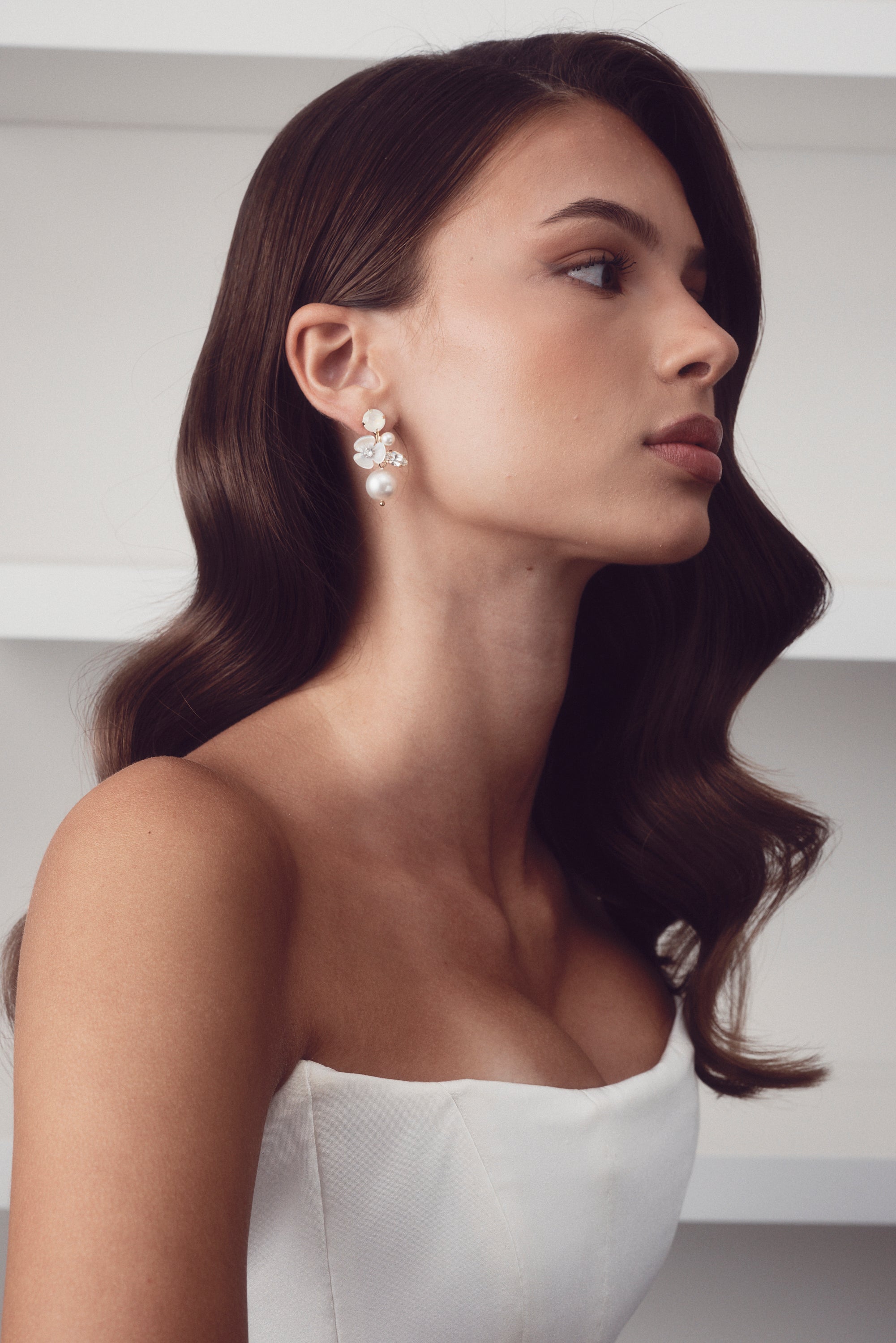 Buy Elizabeth Bower - Trillium Pearl & Crystal Bauble Drop - Gold online | The White Collection Australia