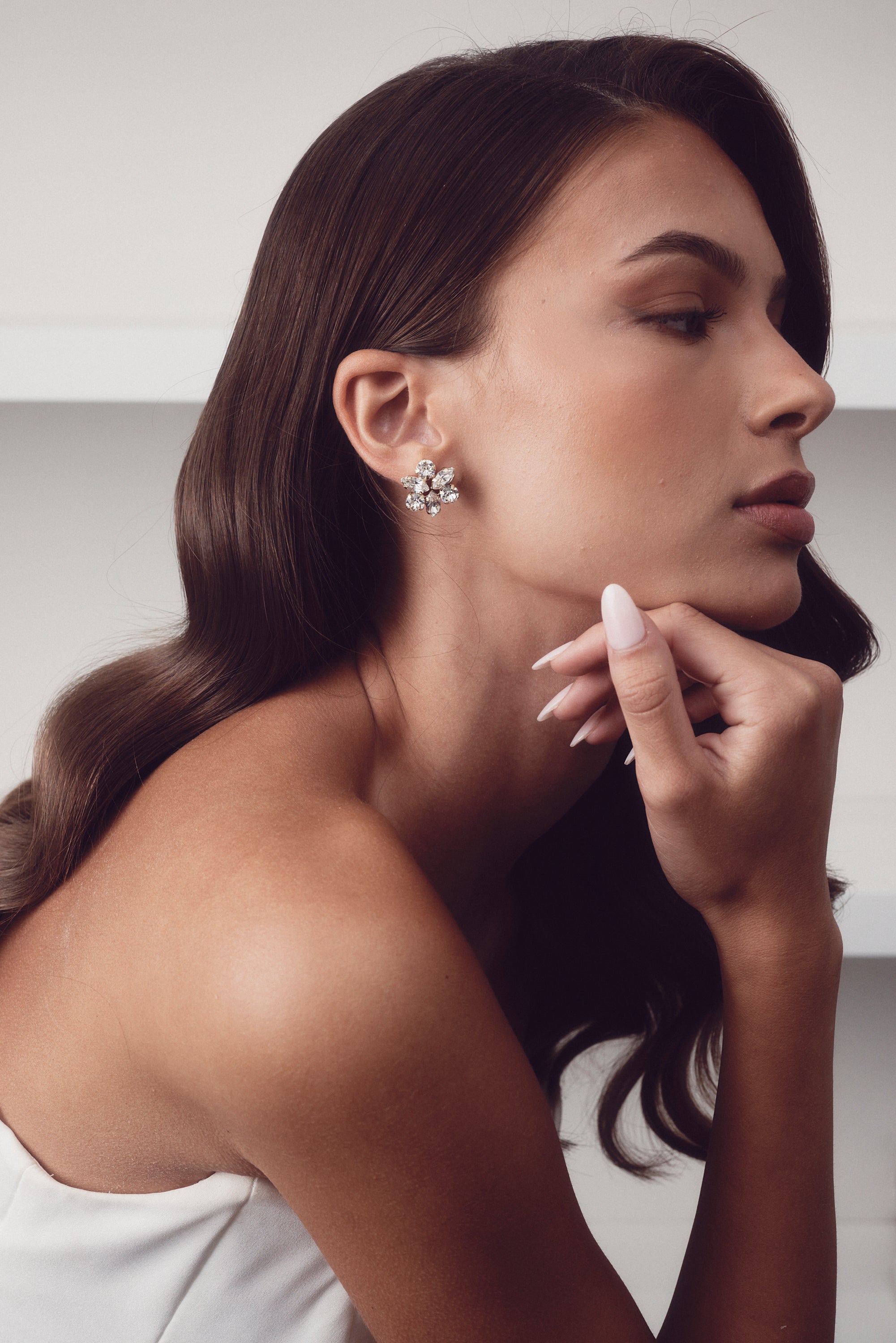 Buy Elizabeth Bower - Juliette Crystal Stud Clear - Gold online | The White Collection Australia