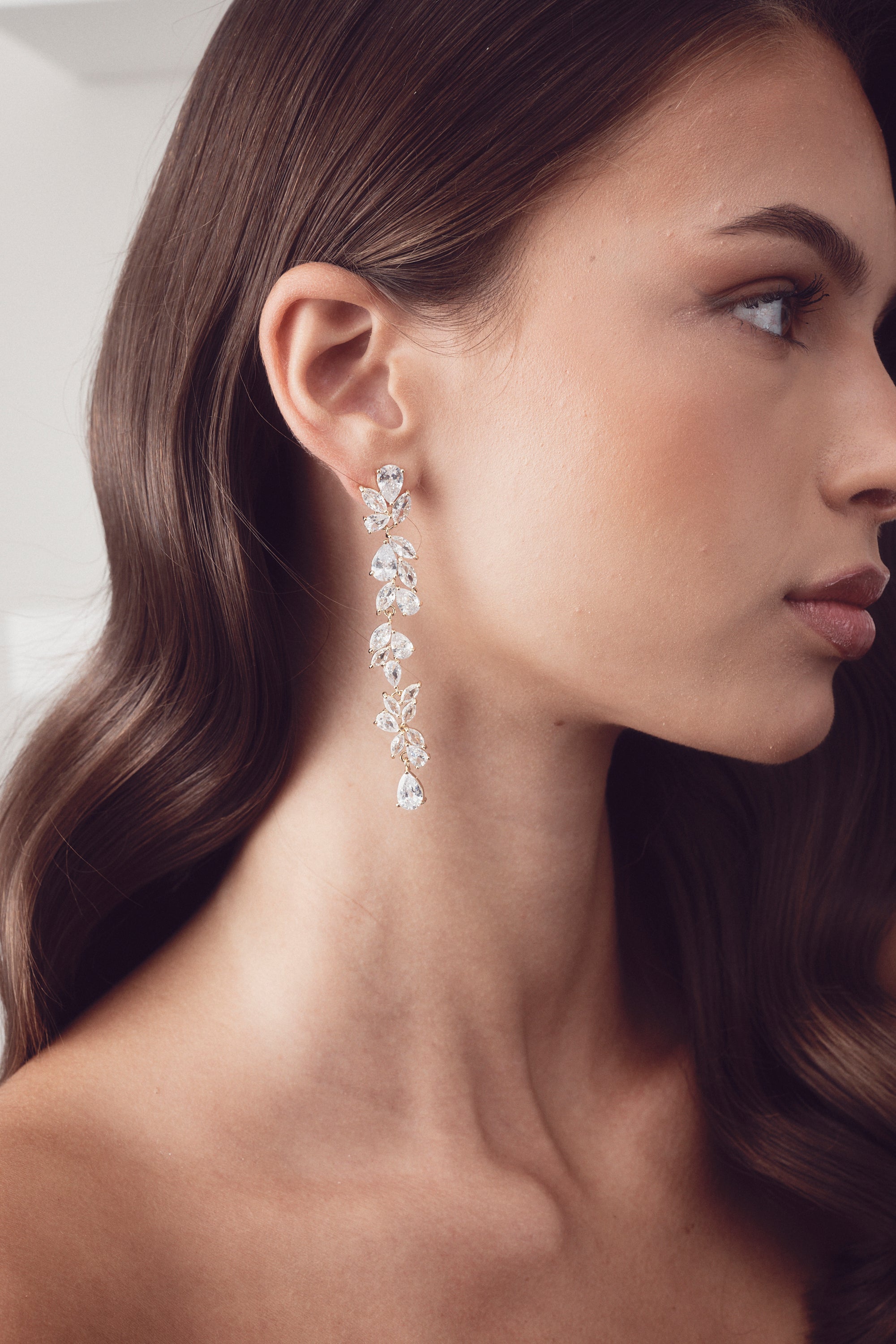 Claudine - Crystal Cluster Long Drop Bridal Earrings