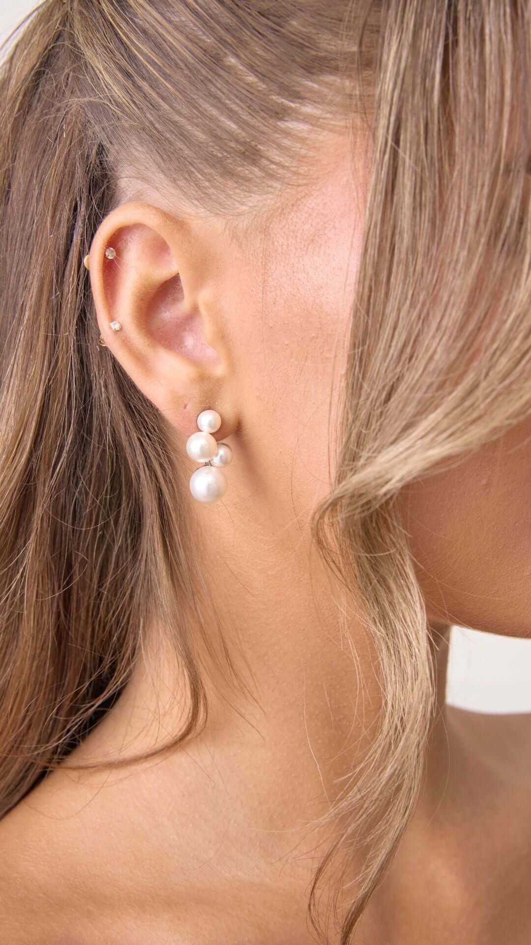 Elizabeth Bower Bubble Mini Swarovski crystal pearl stud earrings gold, The White Collection Australia