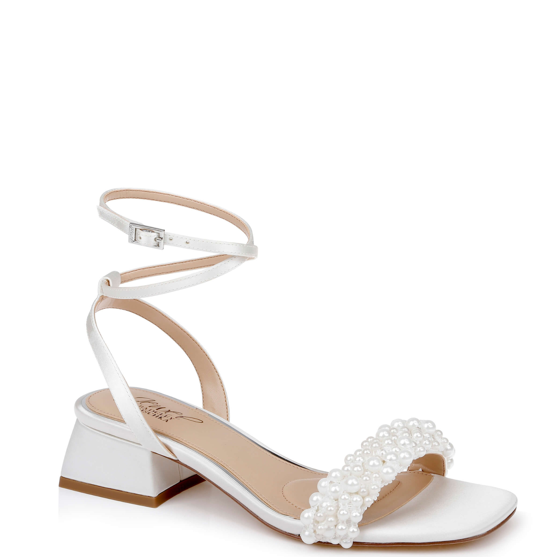 Payton - Strappy Pearl Low Block Heel - Ivory