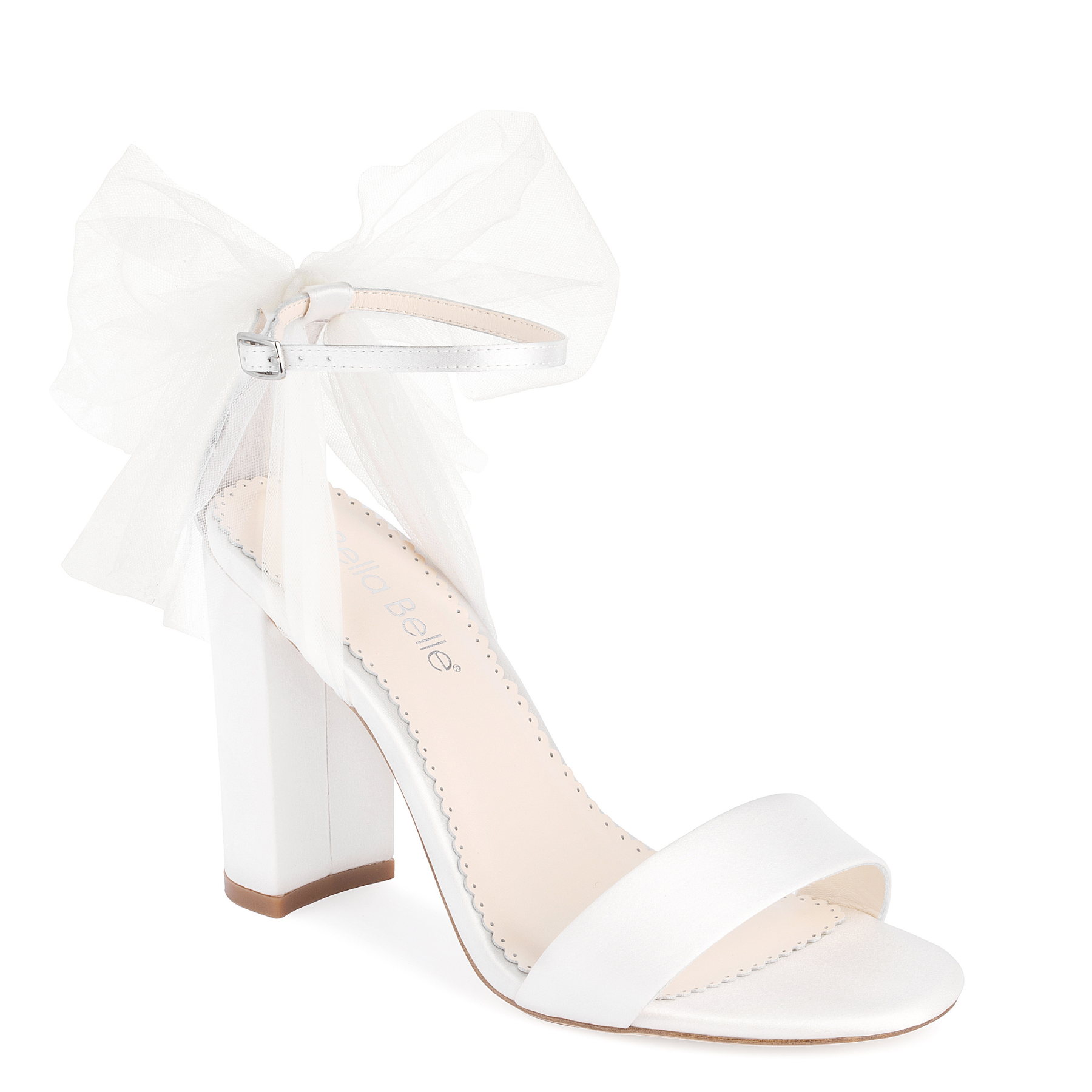 Buy Reina - Ivory Open Toe Tulle Bow Block Heel Sandals with Ankle Straps online | The White Collection Australia