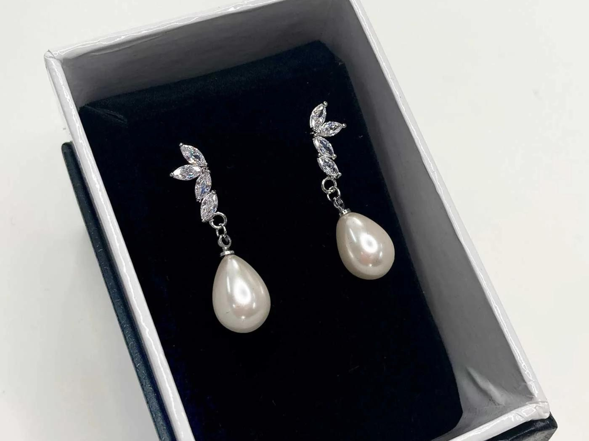 Buy Samira - Swarovski Crystal & Teardrop Pearl Bridal Earrings online | The White Collection Australia