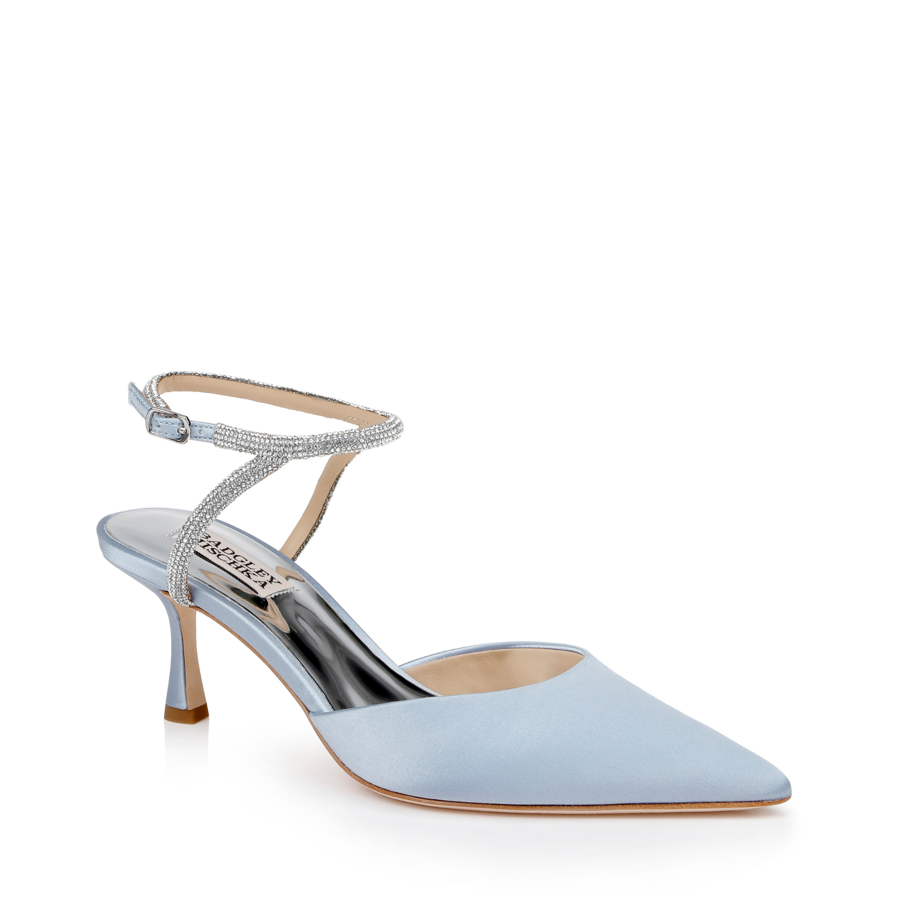 Badgley Mischka Autumn crystal ankle strap kitten heel pumps azure blue, The White Collection Australia