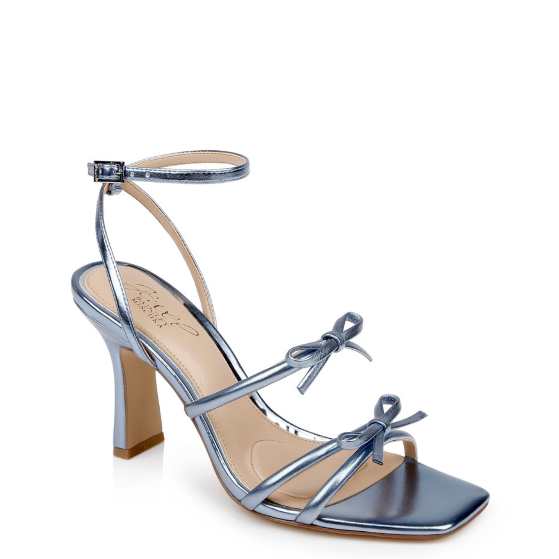 Buy Kiyomi II - Metallic Block Stiletto Heel Sandals with Bow Straps - Blue online | The White Collection Australia