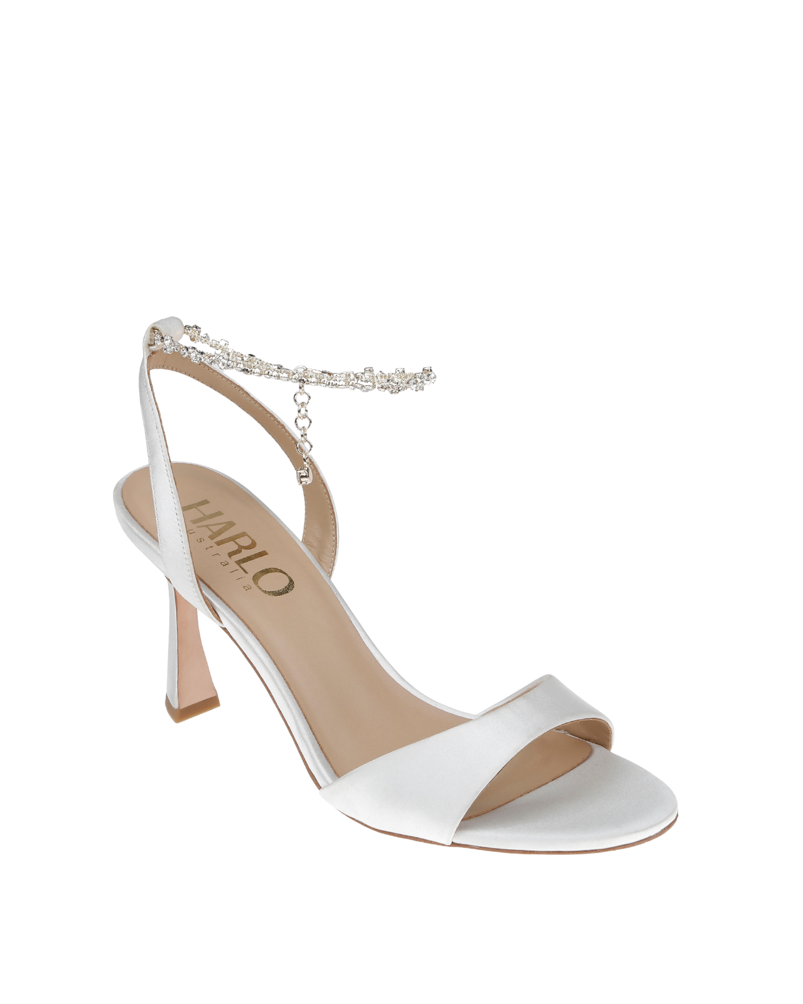 Buy Faye - Satin Open Toe Stiletto With Ankle Bracelet - Soft White online | The White Collection Australia